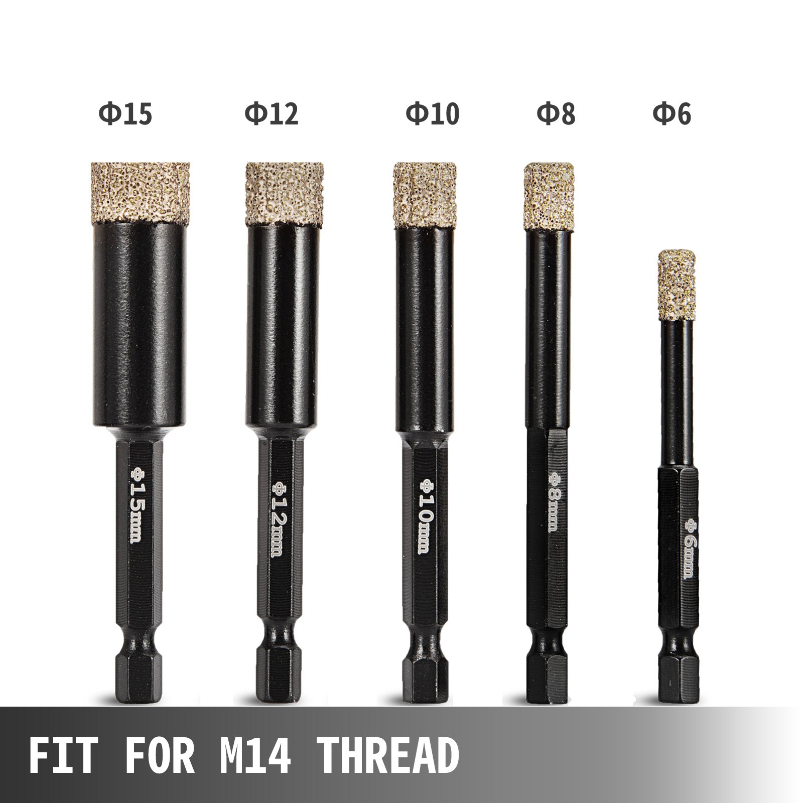 5 Punte Diamantate Per Piastrelle In Ceramica Porcellanato Granito 6-15mm