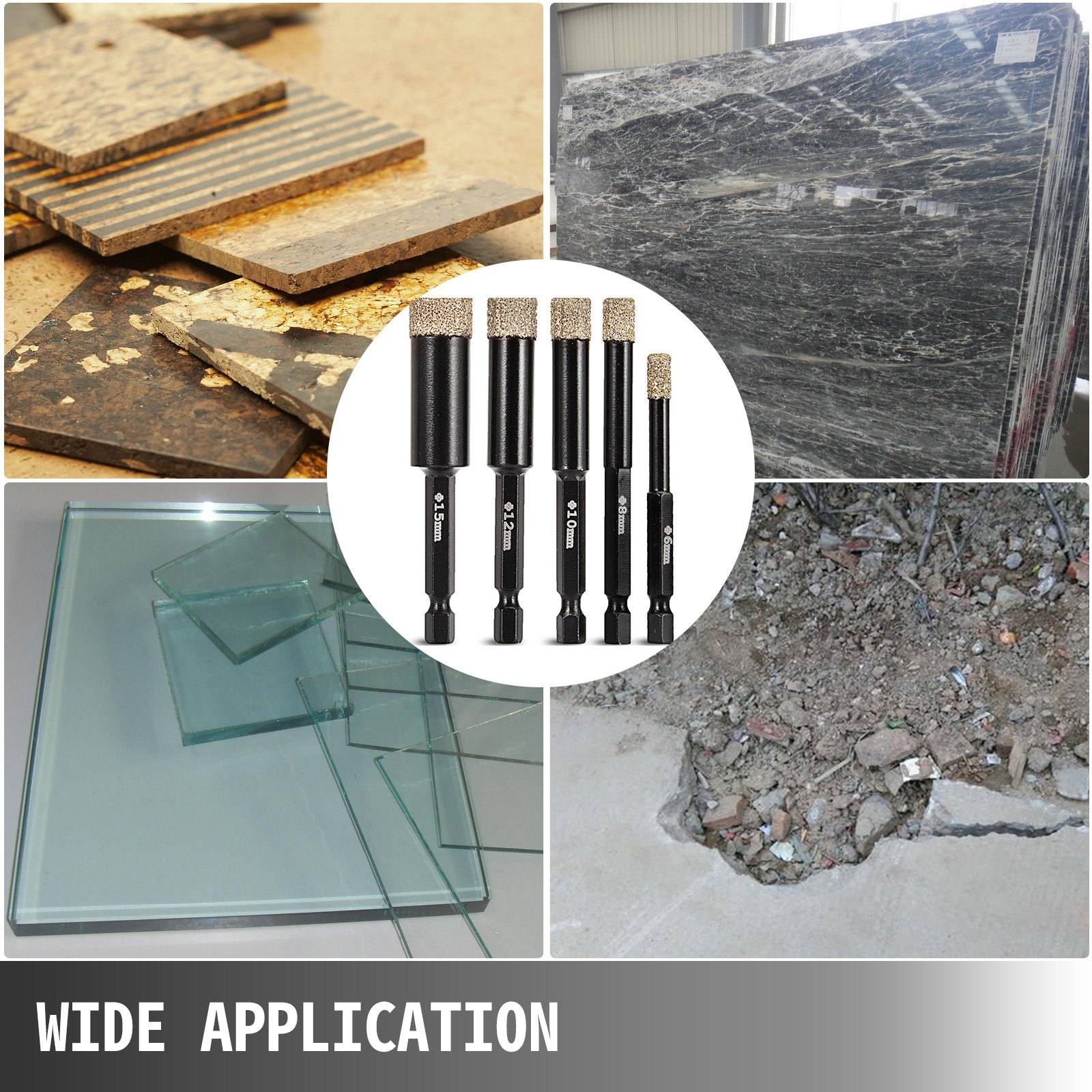 5 Punte Diamantate Per Piastrelle In Ceramica Porcellanato Granito 6-15mm