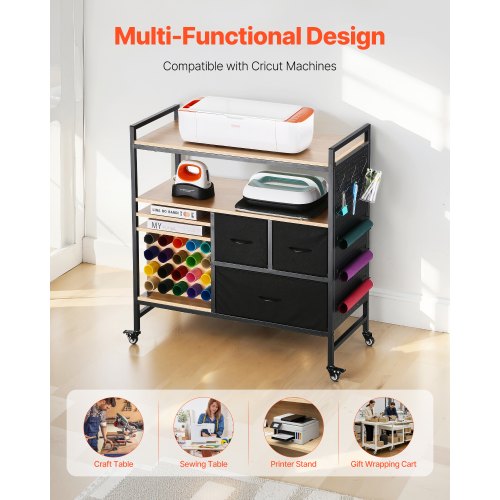 Trironsun Organizzazione Craft Cart compatibile con macchine Cricut Rollender Craft Organizer 24 supporti in vinile 2 cassetti in tessuto per la stanza del fai da te (bianco