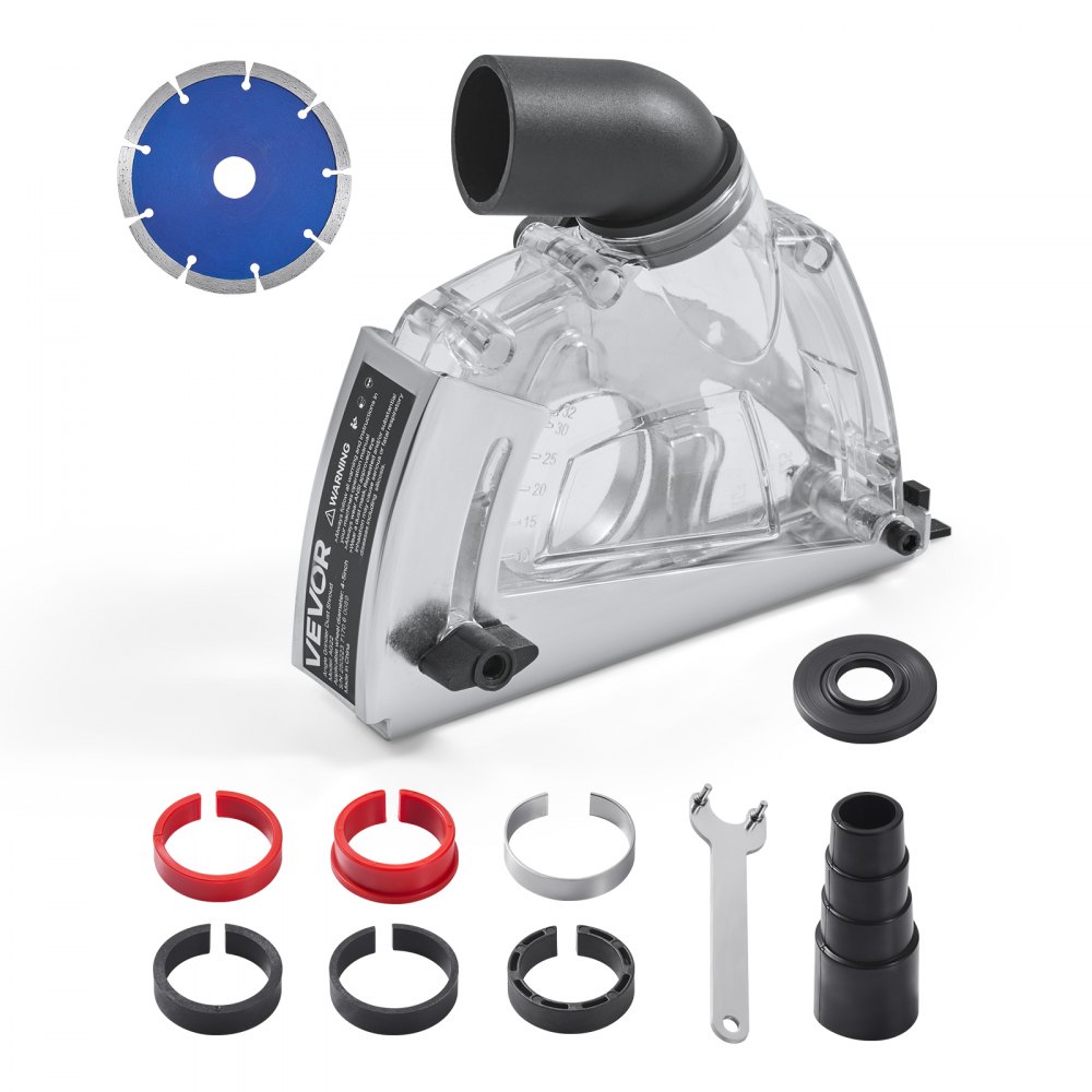 VEVOR Copertura Trasparente Antipolvere per Smerigliatrice Angolare, 100-125 mm, Cuffia Antipolvere con 6 Rondelle di Serraggio e Mola a Tazza Diamantata 125 mm per Pareti in Legno e Cemento