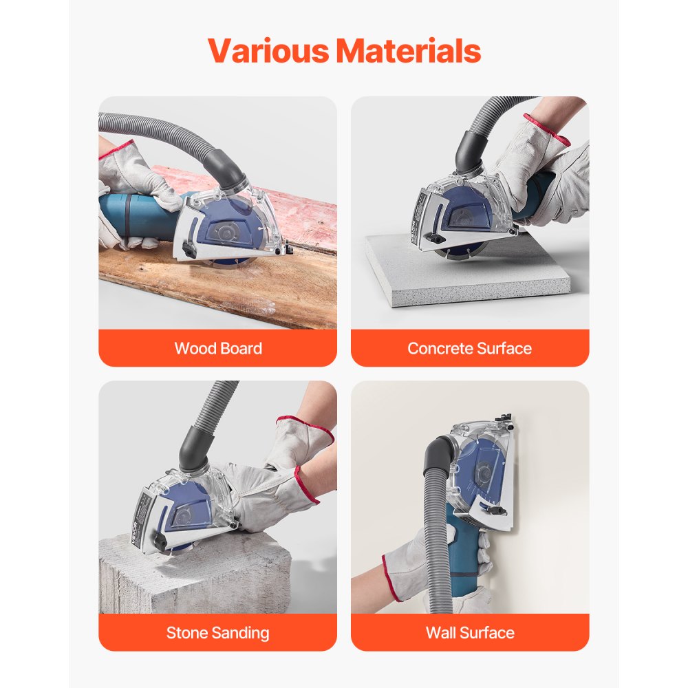 VEVOR Dust Extraction Hood for Angle Grinders, Universal 100-125 mm, Dust Protection Hood with 6 Clamping Discs & 125 mm Diamond Grinding Cup, Adjustable Cutting Depth, Vacuum Cleaner Connection, Transparent