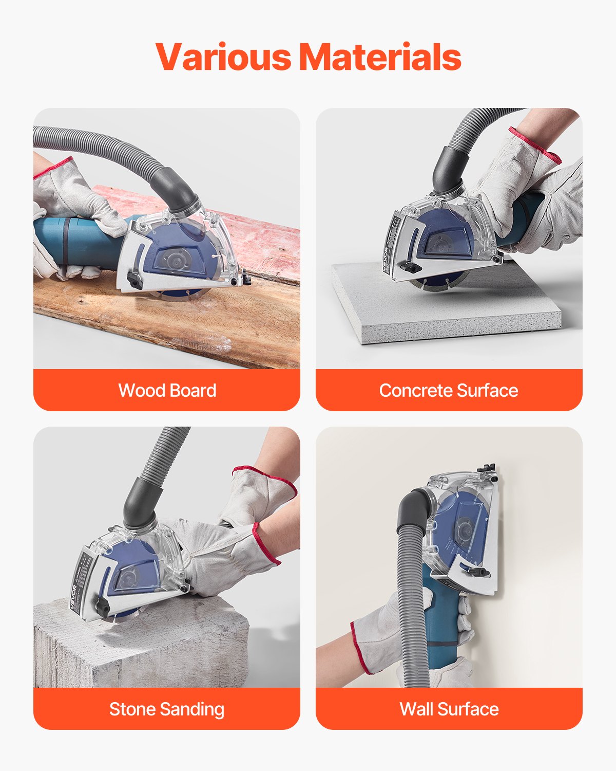 VEVOR Dust Extraction Hood for Angle Grinders, Universal 100-125 mm, Dust Protection Hood with 6 Clamping Discs & 125 mm Diamond Grinding Cup, Adjustable Cutting Depth, Vacuum Cleaner Connection, Transparent