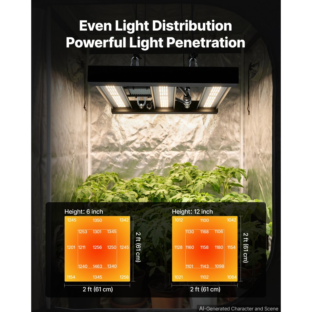 VEVOR Lampada per Coltivazione LED da 200 W a Spettro Completo per Piante Dimmerabile, per Piante da Interno, per Tenda da Coltivazione, Gamma Spettro 400-740 nm, Luminosità Regolabile, Ortaggio