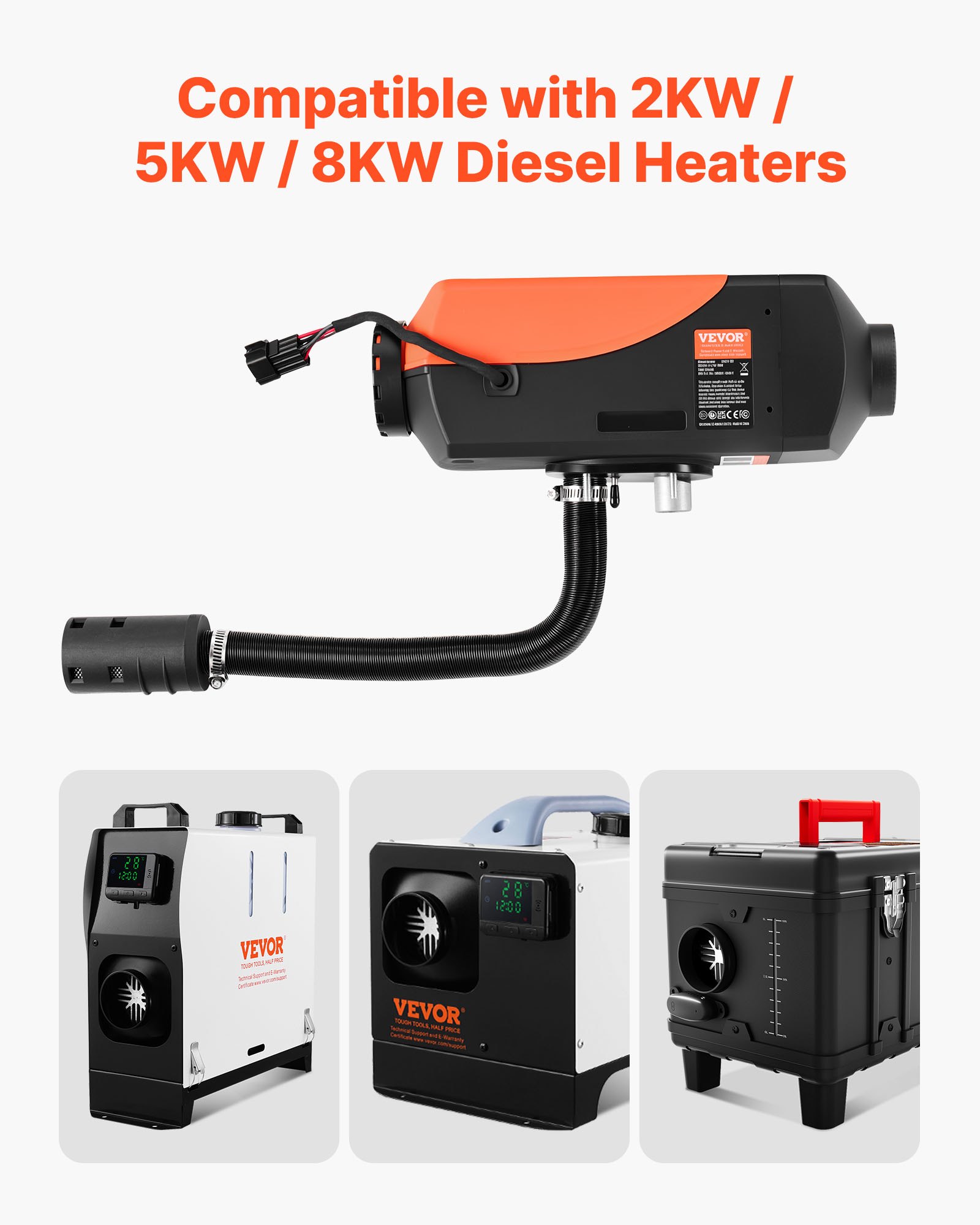 VEVOR Kit Tubo Flessibile di Aspirazione Aria per Riscaldatore Diesel da Parcheggio da 25 mm, Connettore per Uscita d'Aria Fredda Espandibile con Filtro e Fascette Stringitubo,  da 2 kW/5 kW/8 kW