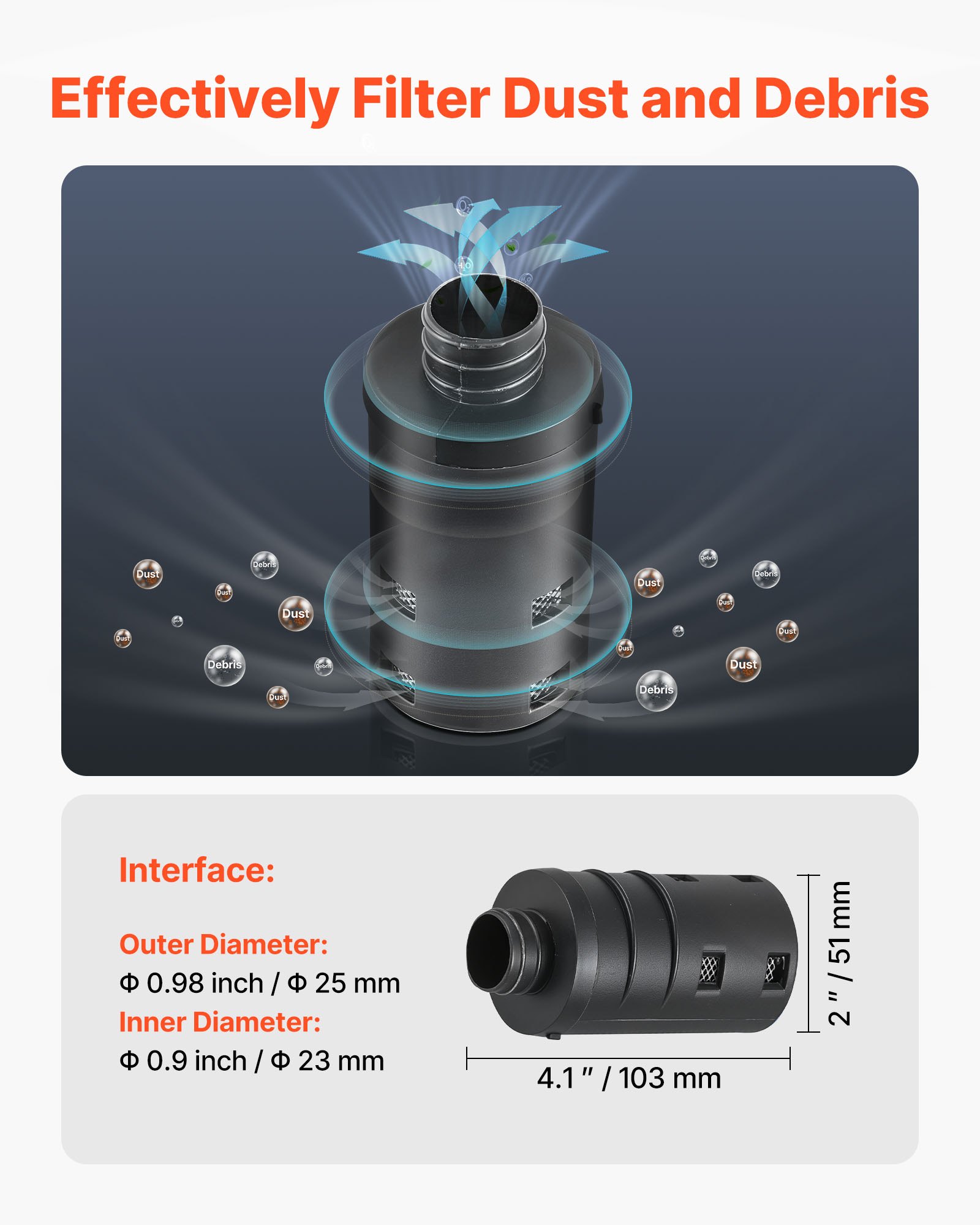 VEVOR Diesel Heater Intake Pipe Kit, 25mm Car Air Parking Heater Ducting Pipe Hose Tube, Stretchable & Bendable Car Air Intake Filter Silencer Hose Pipes Kit with Clamps for 2KW 5KW 8KW Diesel Heaters
