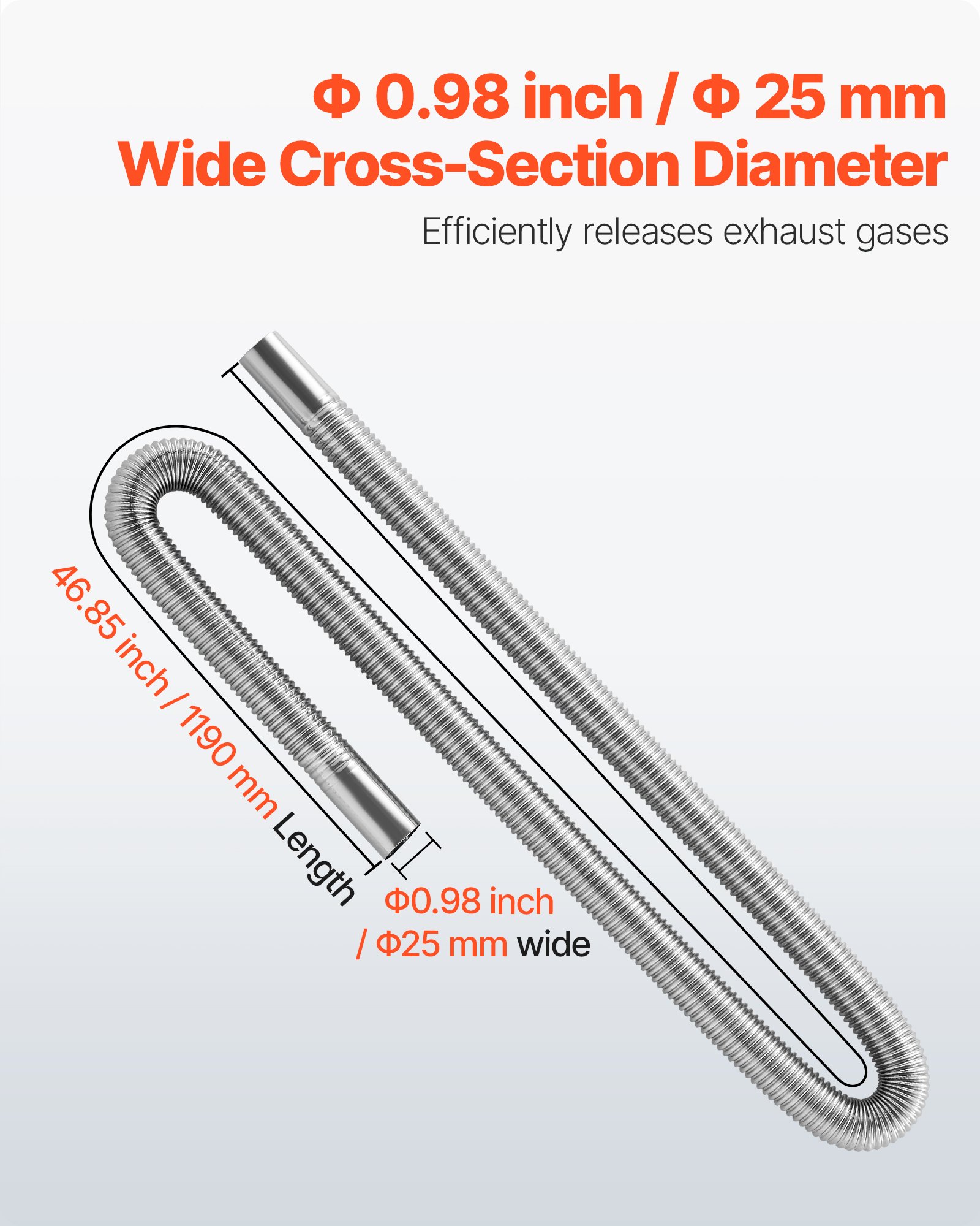 VEVOR Tubo Flessibile di Scarico per Riscaldatore Diesel in Acciaio Inossidabile da 119 cm, Connettore per Uscita d'Aria da Parcheggio da 2 kW/5 kW/8 kW con 2 Fascette Stringitubo per Manutenzione