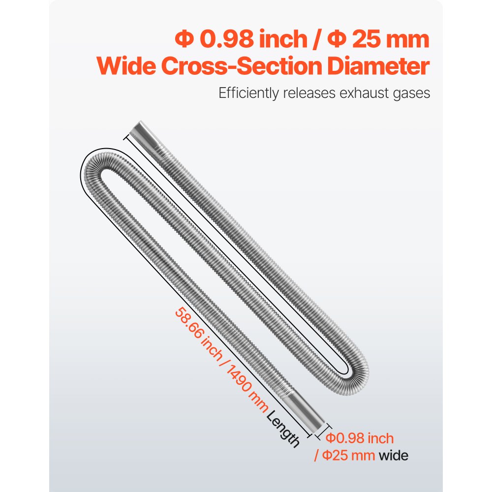 VEVOR Tubo Flessibile di Scarico per Riscaldatore Diesel in Acciaio Inossidabile da 149 cm, Connettore per Uscita d'Aria da Parcheggio da 2 kW/5 kW/8 kW con 2 Fascette Stringitubo per Manutenzione