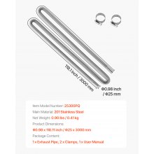 VEVOR Tubo Flessibile di Scarico per Riscaldatore Diesel in Acciaio Inossidabile da 300 cm, Connettore per Uscita d'Aria da Parcheggio da 2 kW/5 kW/8 kW con 2 Fascette Stringitubo per Manutenzione