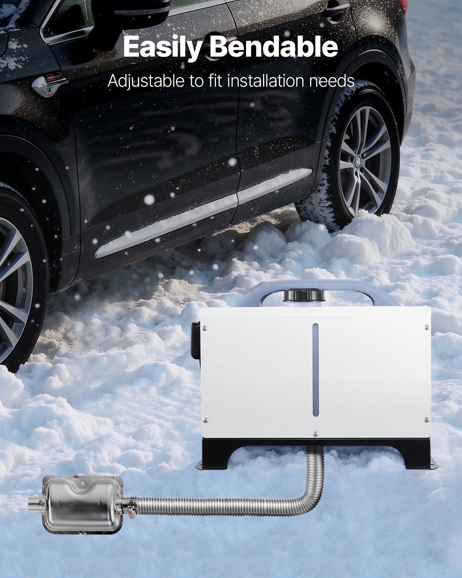 VEVOR Tubo Flessibile di Scarico per Riscaldatore Diesel in Acciaio Inossidabile da 300 cm, Connettore per Uscita d'Aria da Parcheggio da 2 kW/5 kW/8 kW con 2 Fascette Stringitubo per Manutenzione