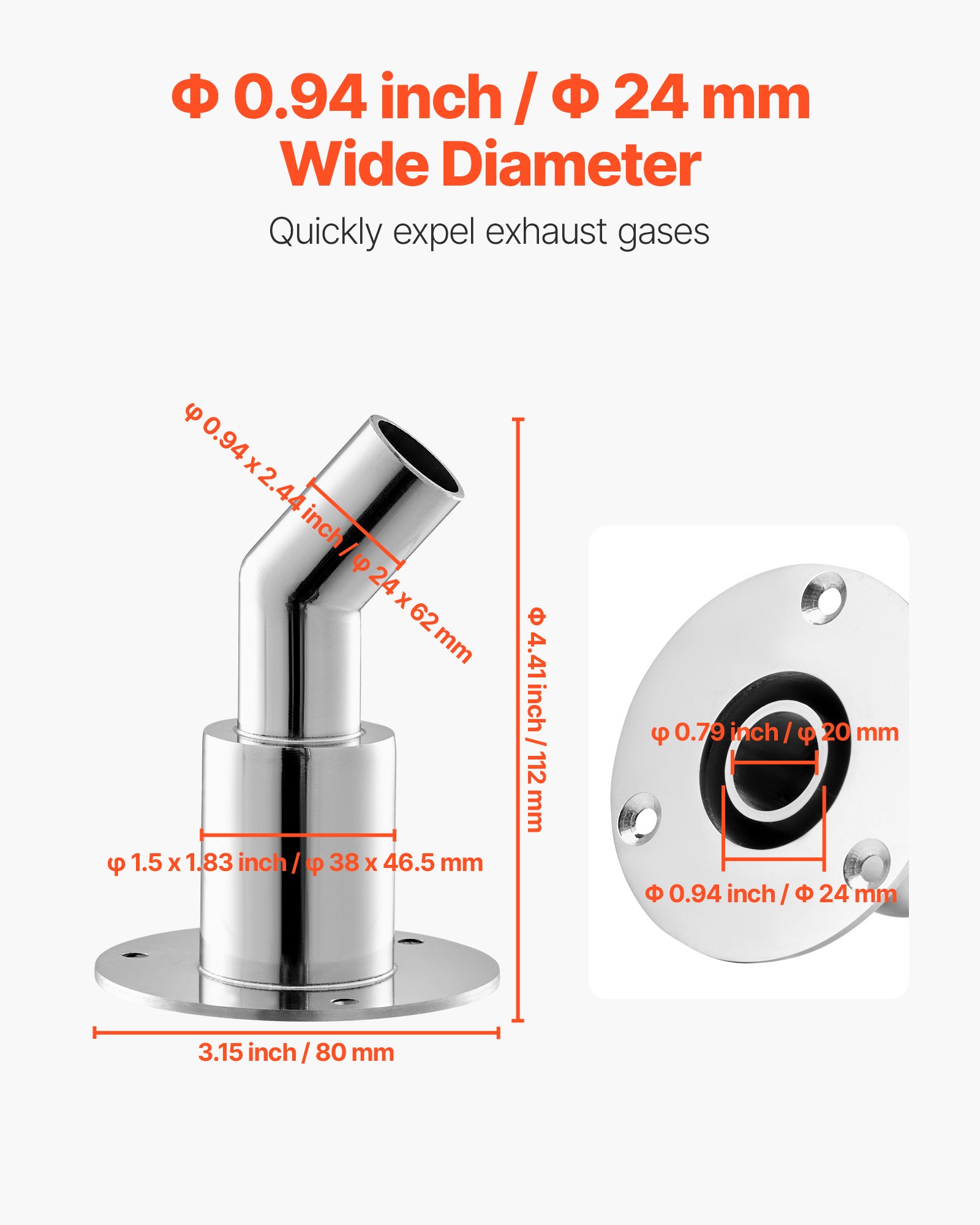 VEVOR Connettore di Ricambio per Tubo di Riscaldatore Diesel 24 mm, Raccordo per Copertura di Scarico a Gomito in Acciaio Inox 316 con Viti Dadi Guarnizione, per Riscaldatore di Parcheggio Diesel