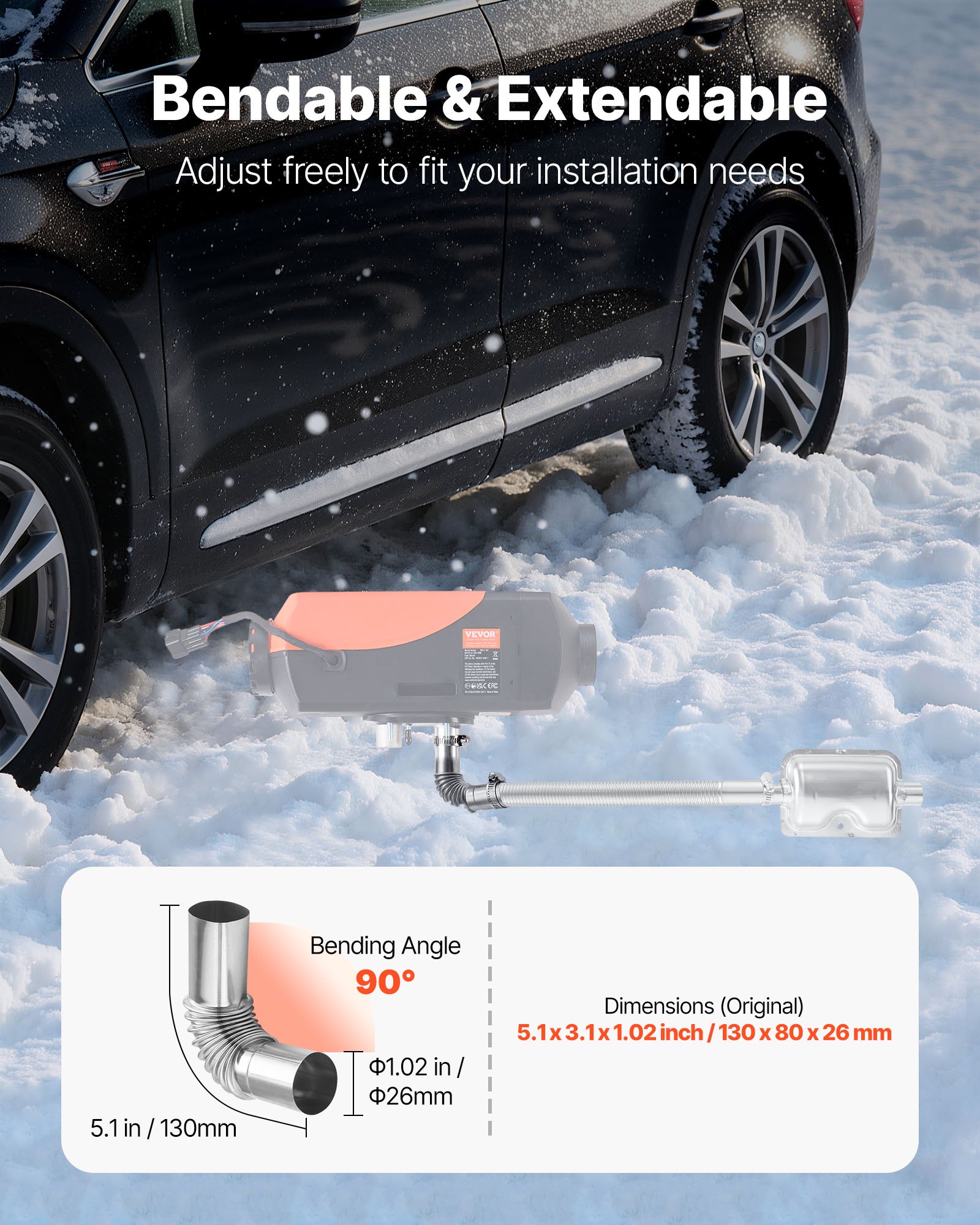 VEVOR Connettore a Gomito per Tubo di Scarico del Riscaldatore Diesel da 25 mm, 2 Pezzi Connettore per Uscita d'Aria da Parcheggio da 2 kW/5 kW/8 kW, Acciaio Inox, con 4 Fascette Stringitubo