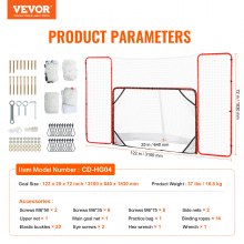 VEVOR Porta da Hockey con Parapetto e Bersagli, Rete da Hockey in Acciaio, Set di Porte da Allenamento per Hockey da 1830 mm Porta da Hockey Portatile per Interni ed Esterni con Rete, Bianco e Rosso