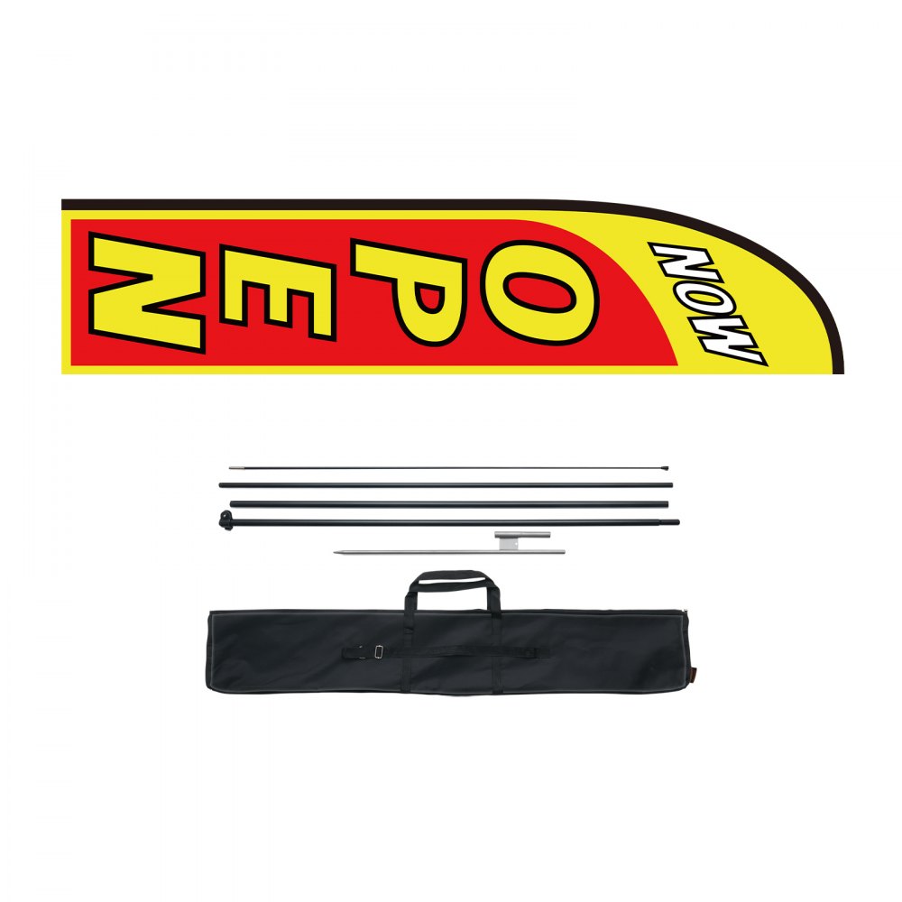 VEVOR Open Flag with Mast Set, Advertising Flag for Businesses Outdoors, Advertising Feather Flag Set, incl. 1 Banner Flag, 1 Mast, 1 Ground Pole, Open Signs Swooper Flag for Businesses, 5 m