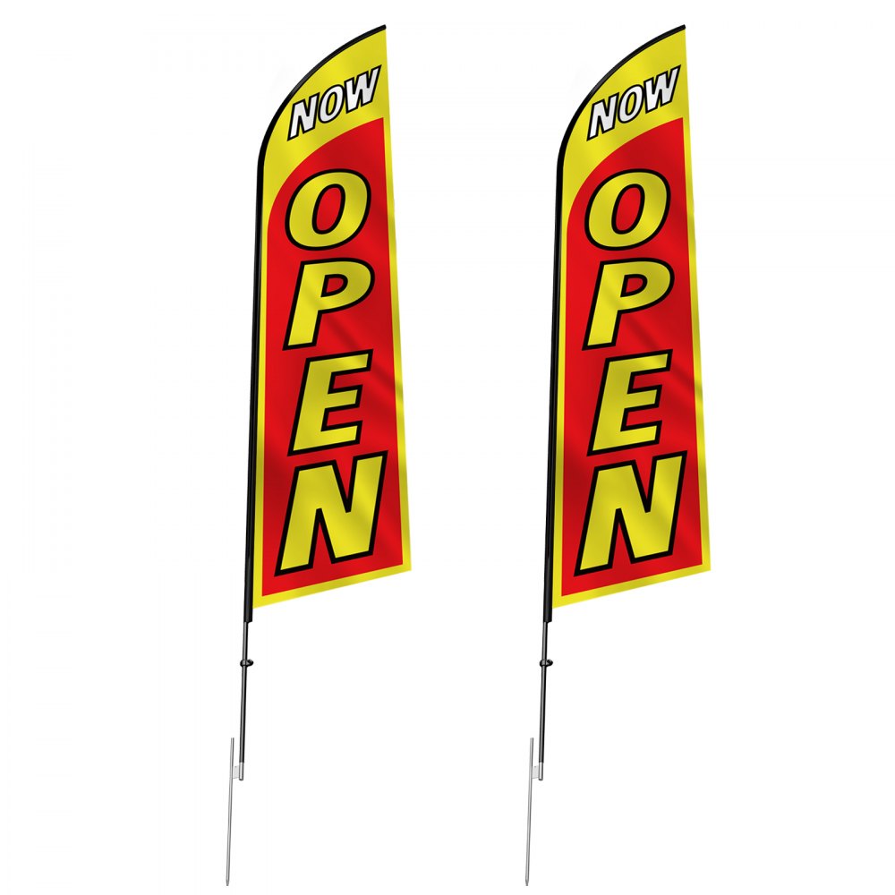 VEVOR Open Flags con Kit Palo, Bandiere Pubblicitarie per Attività Commerciali all'Esterno, con 2 Bandiere a Striscione, 2 Pali, 2 Picchetti da Terra, Bandiere Swooper con Cartello Aperto 440 cm