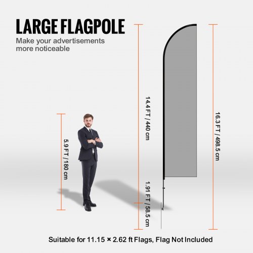 Kit Asta Portabandiera da 2 Pezzi 498,5 cm con Picchetti da Terra e Borsa per il Trasporto (Bandiera non Inclusa)Asta Portabandiera per Segnaletica Aziendale, Asta Portabandiera all'Aperto | IT