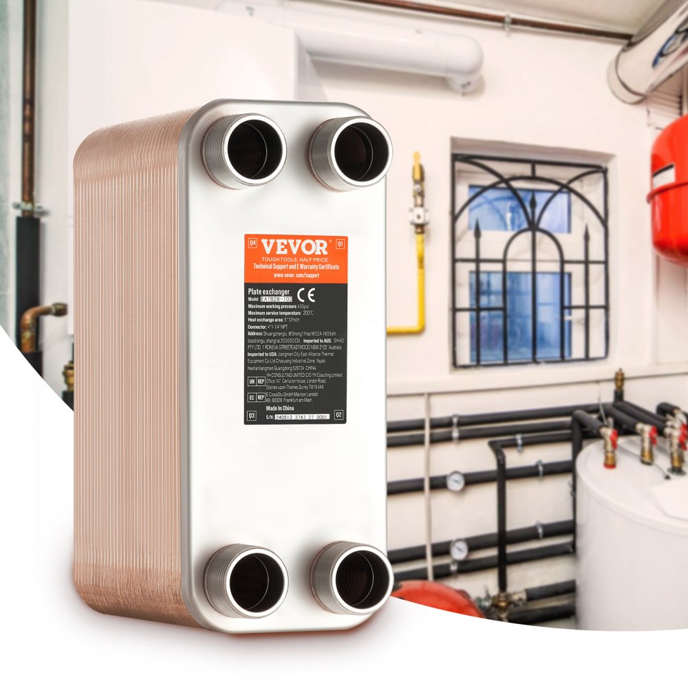 VEVOR Scambiatore di Calore, Piastre Brasate in Rame o Acciaio Inossidabile 316 L 127x305 mm, 80 Piastre, per Riscaldamento a Pavimento, Riscaldamento Acqua, Scioglimento Neve, Raffreddamento Birra