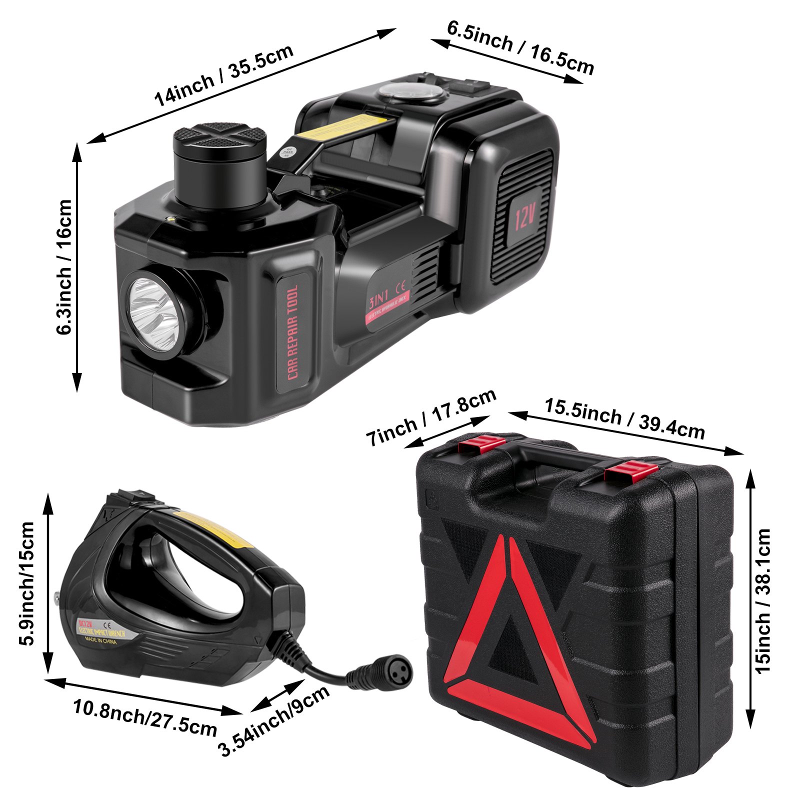 Vevor 3t Cric Martinetto Per Auto Idraulico Elettrico 12v Con Chiave Ad Impatto