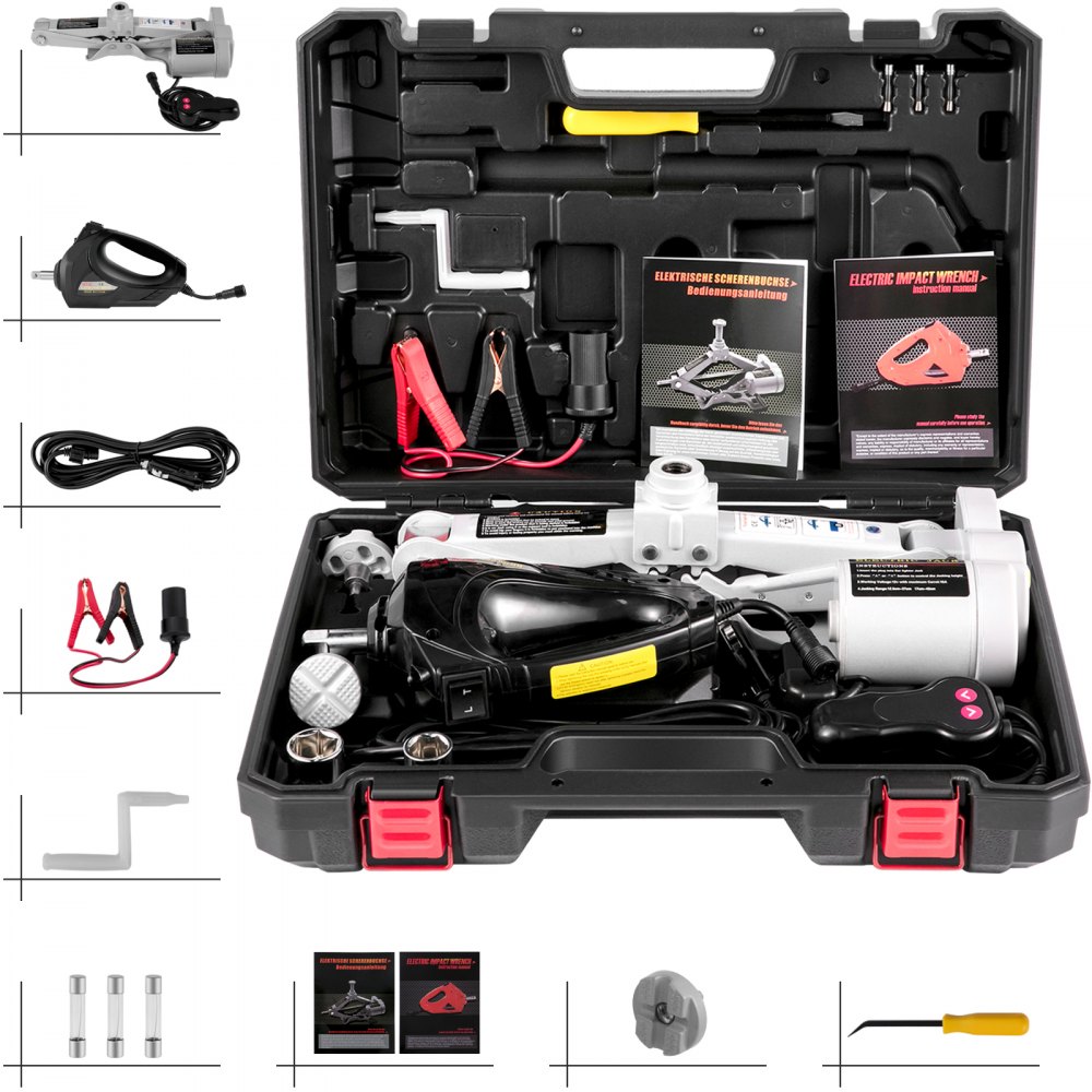 Vevor 3t Cric A Forbice Per Auto Martinetto Elettrico 12v Con Chiave Ad Impulsi