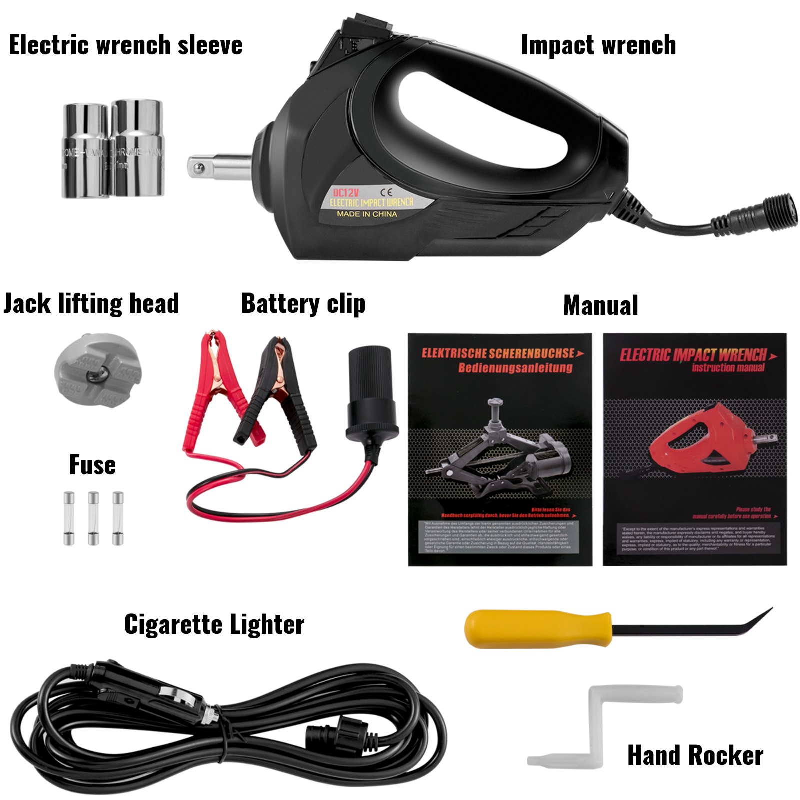 Vevor 3t Cric A Forbice Per Auto Martinetto Elettrico 12v Con Chiave Ad Impulsi