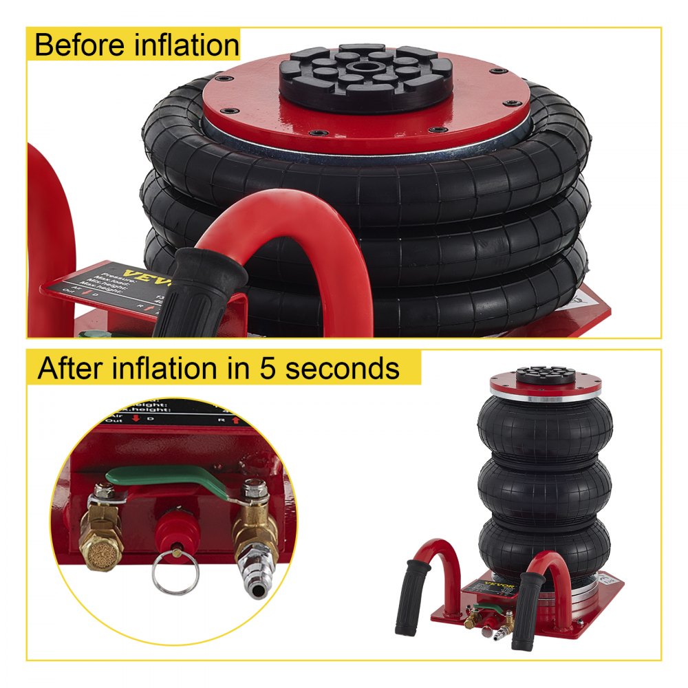 VEVOR 3Ton Cric Pneumatico Colore Rosso Pressa Aria Strumenti di sollevamento per auto Martinetto Pneumatico Sollevatore pneumatico Veloce per Sollevare L'auto