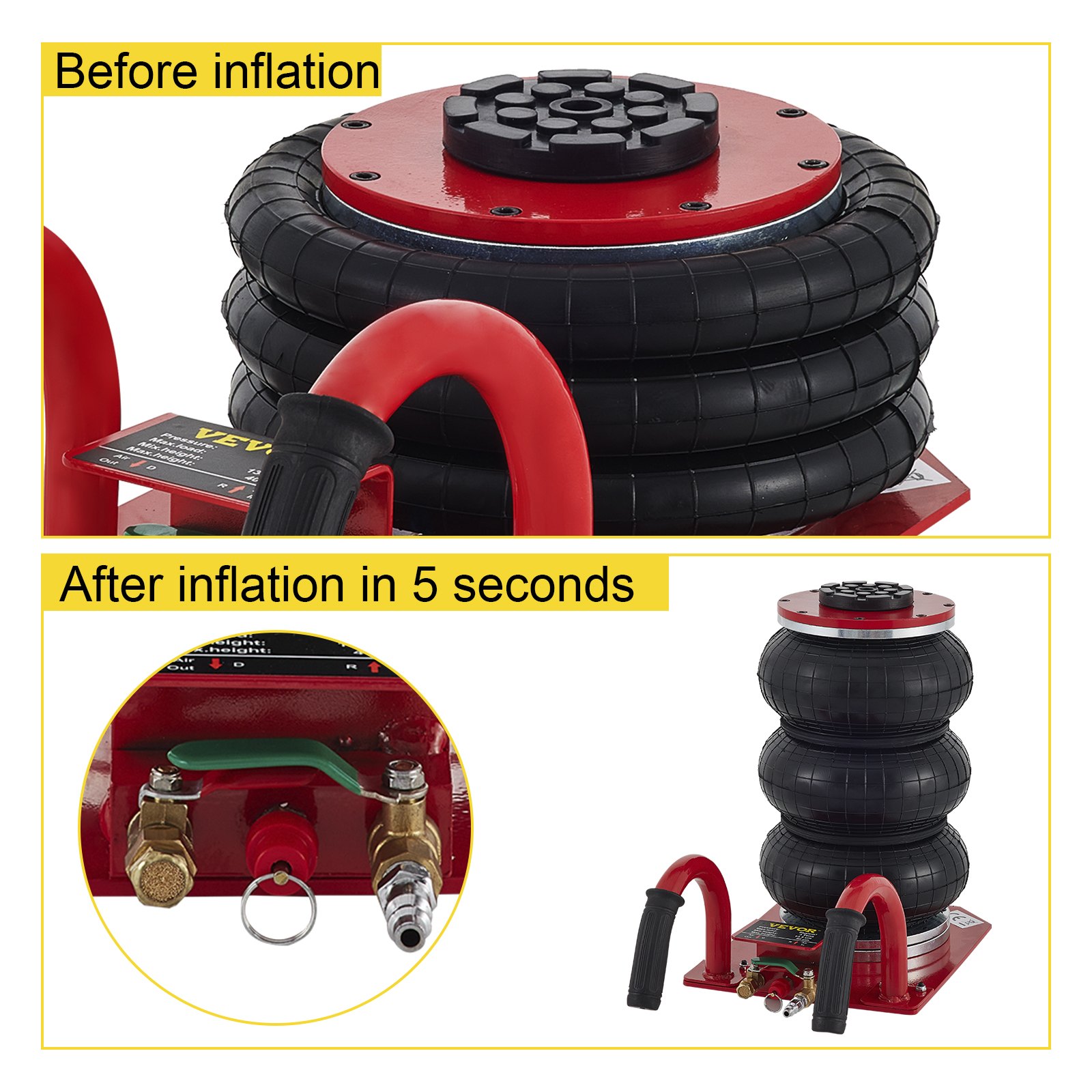 VEVOR 3Ton Cric Pneumatico Colore Rosso Pressa Aria Strumenti di sollevamento per auto Martinetto Pneumatico Sollevatore pneumatico Veloce per Sollevare L'auto