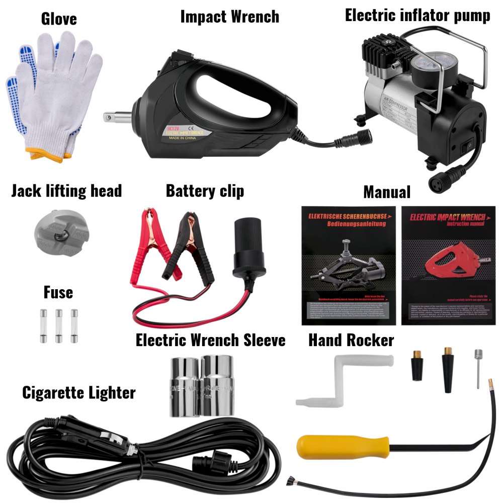VEVOR Martinetto a Forbice 3T per Auto, Cric a Forbice Elettrico con Pompa di gonfiaggio e Avvitatore Elettrico per SUV Berlina, Kit di Cric Automatico 12V da 6600 Libbre, Cassetta e Guanti Inclusa