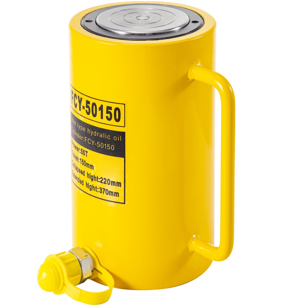 VEVOR Martinetto idraulico Cilindro idraulico 50 t 150 mm di corsa, Martinetto idraulico di manovra con impugnatura portatile Giallo per elettricità, acciaio, ponti, ingegneria