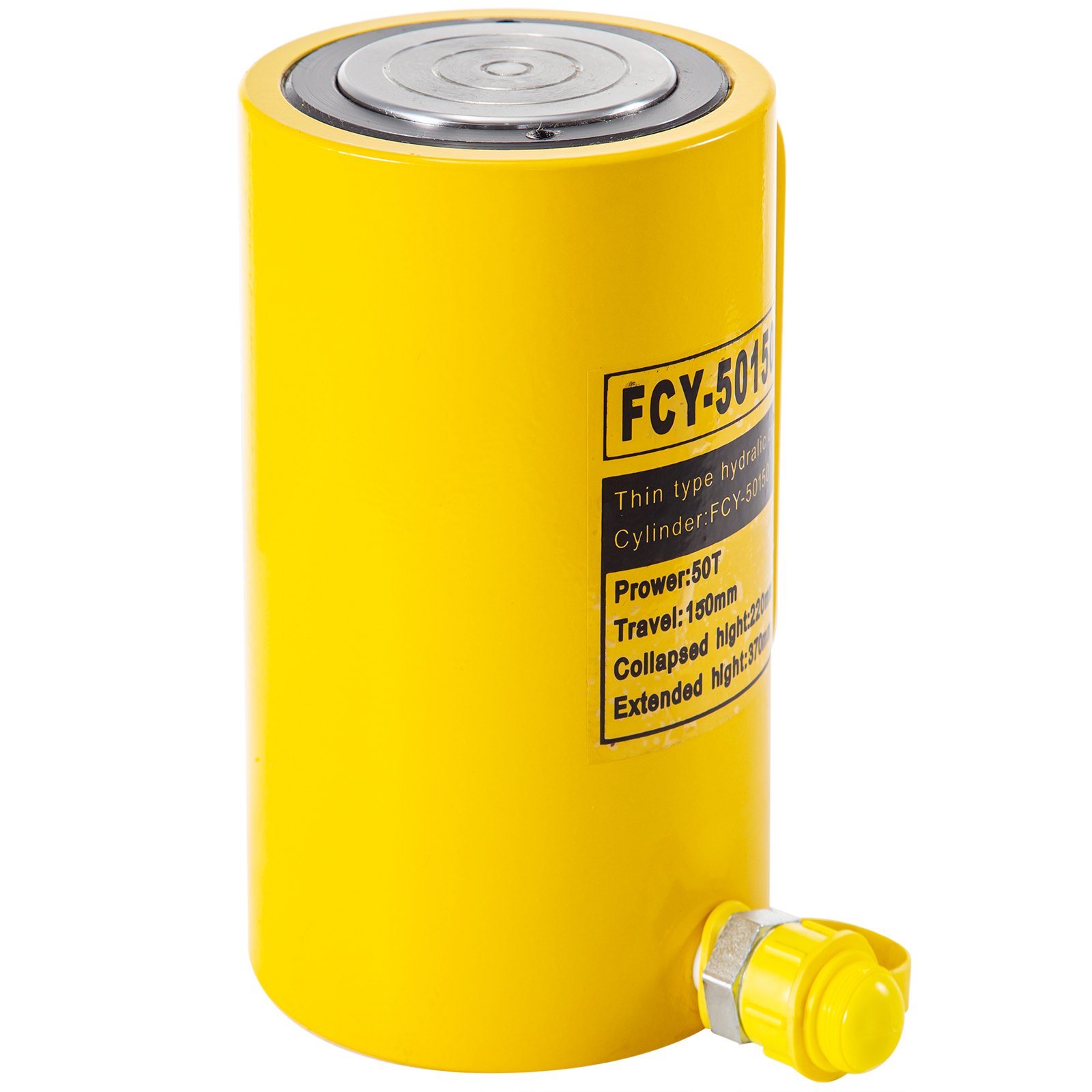 VEVOR Martinetto idraulico Cilindro idraulico 50 t 150 mm di corsa, Martinetto idraulico di manovra con impugnatura portatile Giallo per elettricità, acciaio, ponti, ingegneria