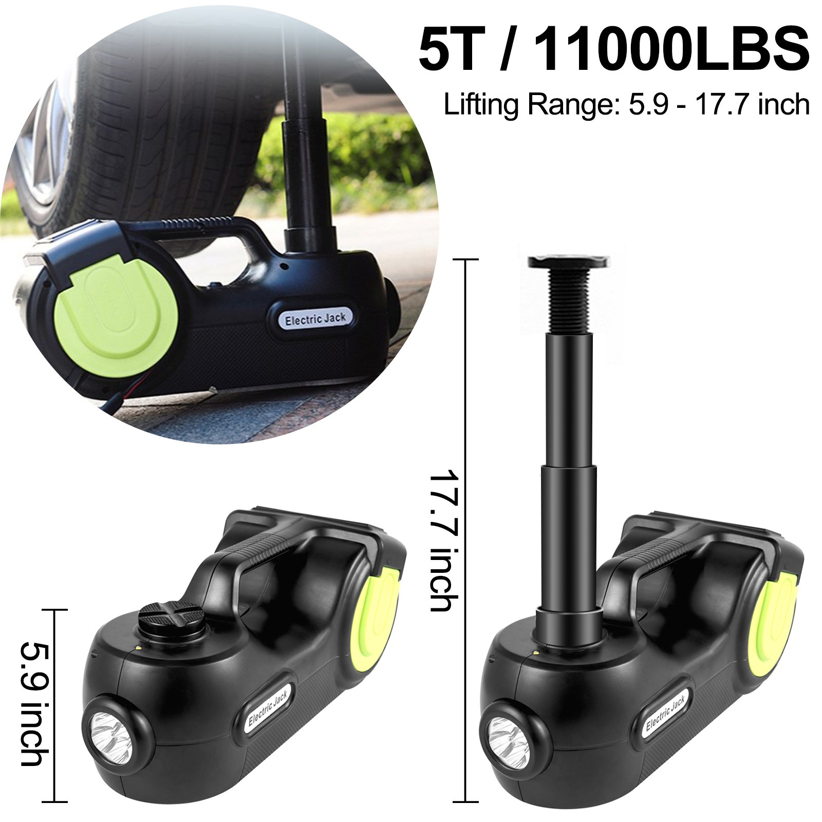 Vevor 5t Cric Per Auto Idraulico Martinetto Elettrico Con Avvitatore 155-450 Mm