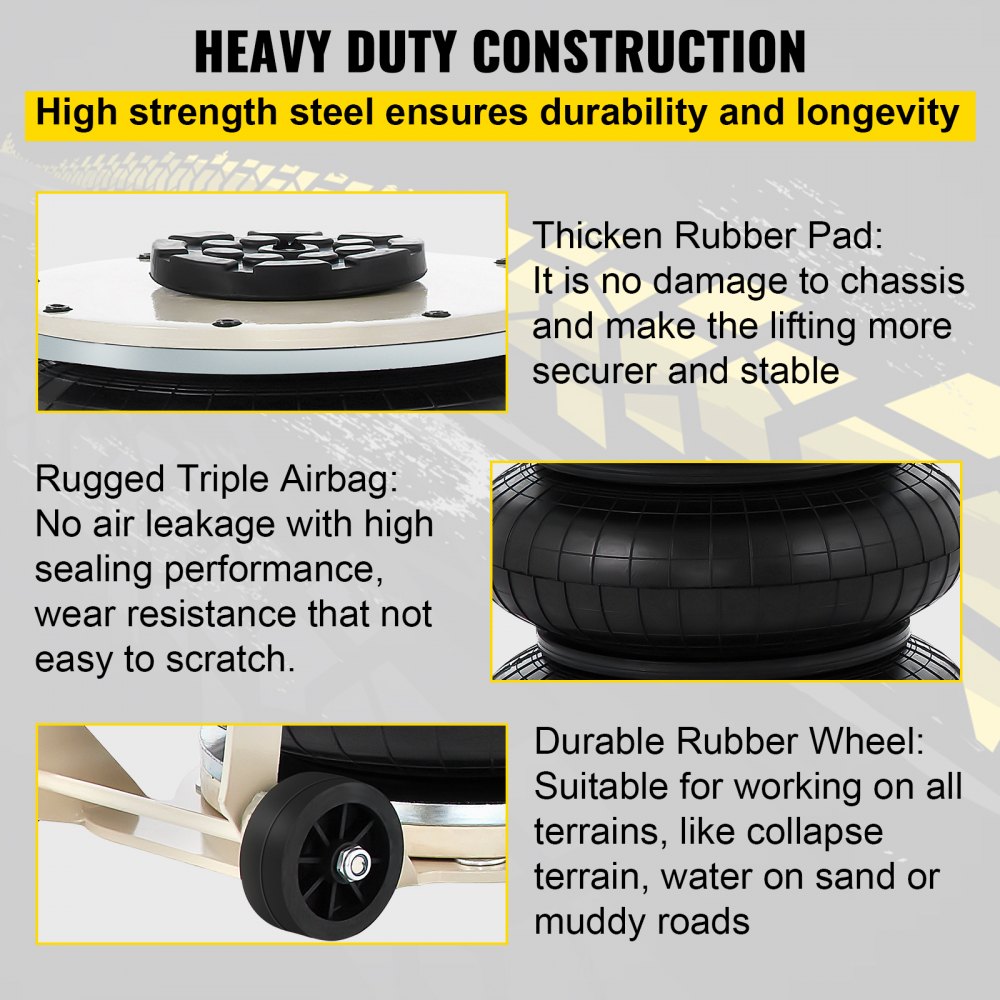 VEVOR Martinetto Pneumatico 5T Sollevatore Pneumatico Gonfiabile Presa d'aria Pneumatica Altezza Sollevamento max. 400 mm Martinetto per Sollevamento d'Auto per Officina Garage