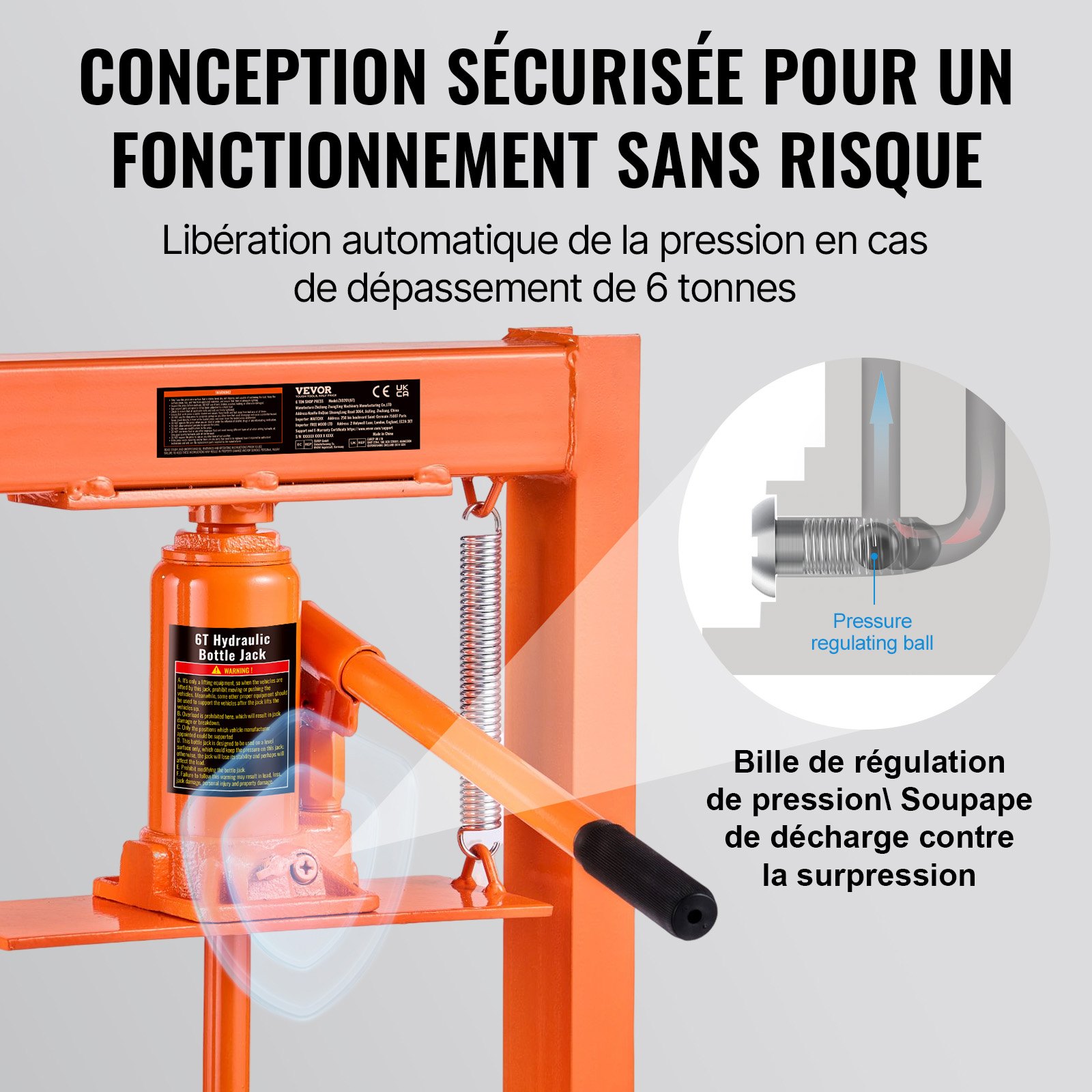 VEVOR Pressa Idraulica a Pavimento da Officina Garage Forza di Pressatura Massima di 6 Tonnellate, Pressa Idraulica da Officina Manuale Corpo in Acciaio al Carbonio Altezza Regolabile tra 55-250 mm