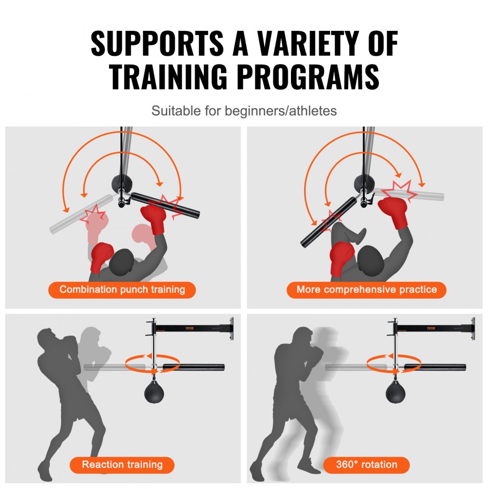 VEVOR Barra da Filatura da Boxe con Montaggio a Parete, Barra da Filatura con Palla da Boxe, Allenatore di Velocità di Boxe Regolabile, Barra da Boxe con Guanti, Attrezzatura di Boxe per Kickboxing