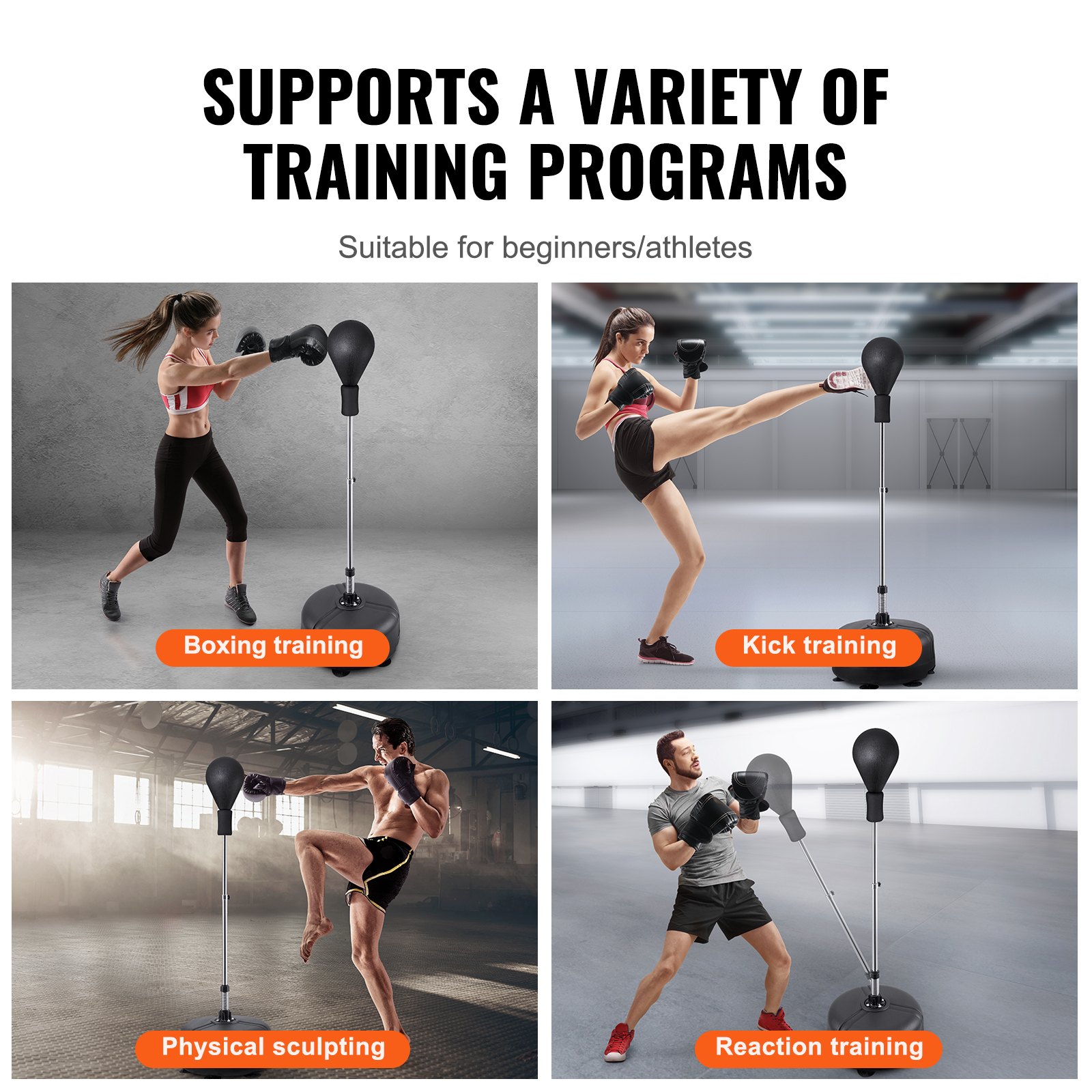 VEVOR Sacco da Boxe, Sacco da Boxe Riflessa per Adolescenti Adulti, Set di Sacco da Boxe Autoportante Regolabile in Altezza con Guantoni e Supporto, Sacco da Velocità per Allenamento, per Fitness