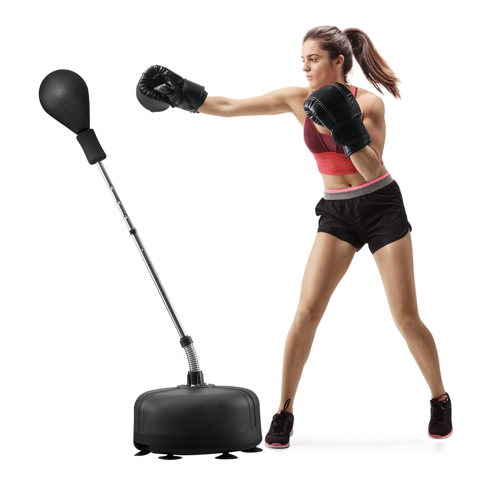 VEVOR Sacco da Boxe, Sacco da Boxe Riflessa per Adolescenti Adulti, Set di Sacco da Boxe Autoportante Regolabile in Altezza con Guantoni e Supporto, Sacco da Velocità per Allenamento, per Fitness