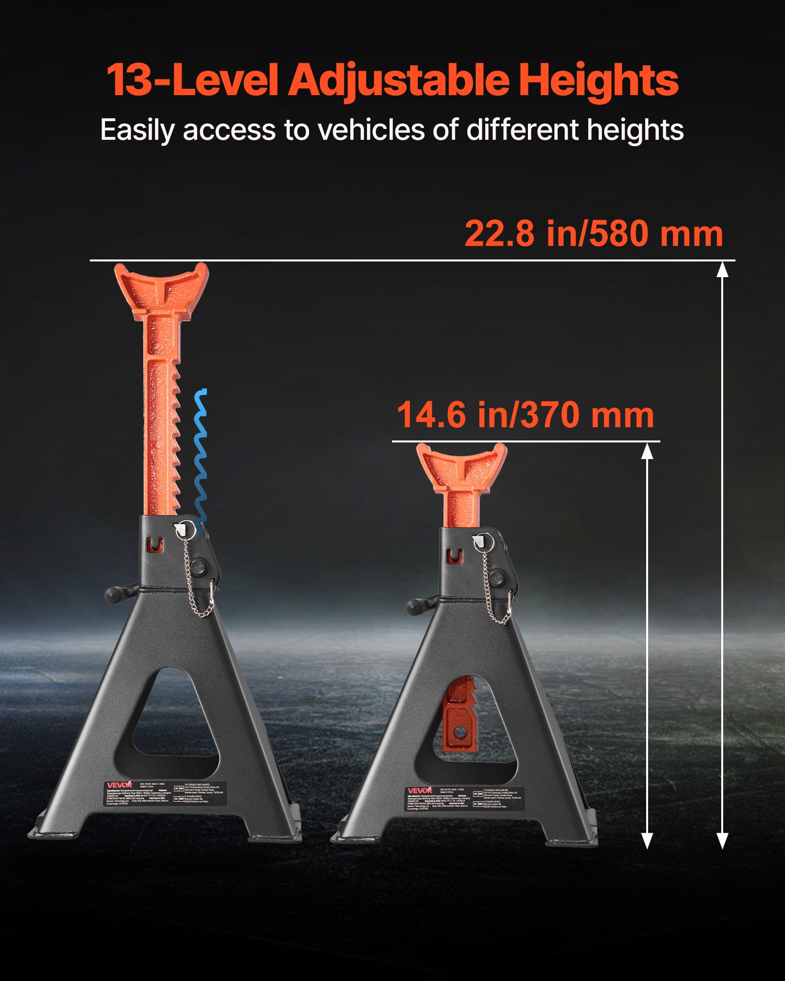 VEVOR Cavalletti di Sollevamento Capacità 6 Tonnellate, Altezza Regolabile da 370 a 580 mm, Robusti Cavalletti di Sollevamento in Acciaio con Doppio Bloccaggio, per Camper, Piccoli Camion