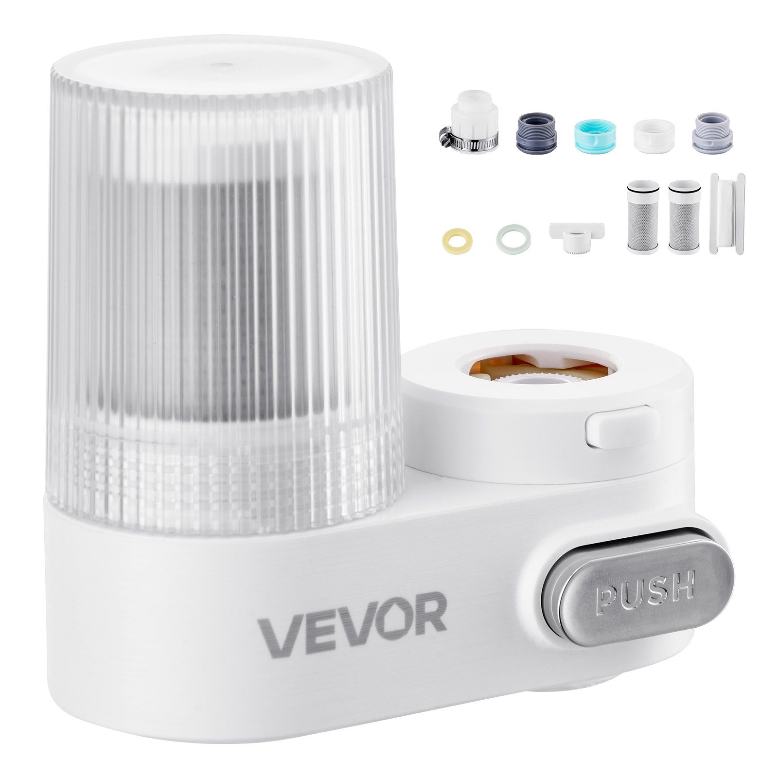 VEVOR Filtro per Acqua da Rubinetto con 3 Filtri, Purificatore d'Acqua Verticale per Lavello, 2 Modalità, Rimuove Cloro e Piombo, per Maggior Parte dei Rubinetti da Cucina o da Bagno, Bianco