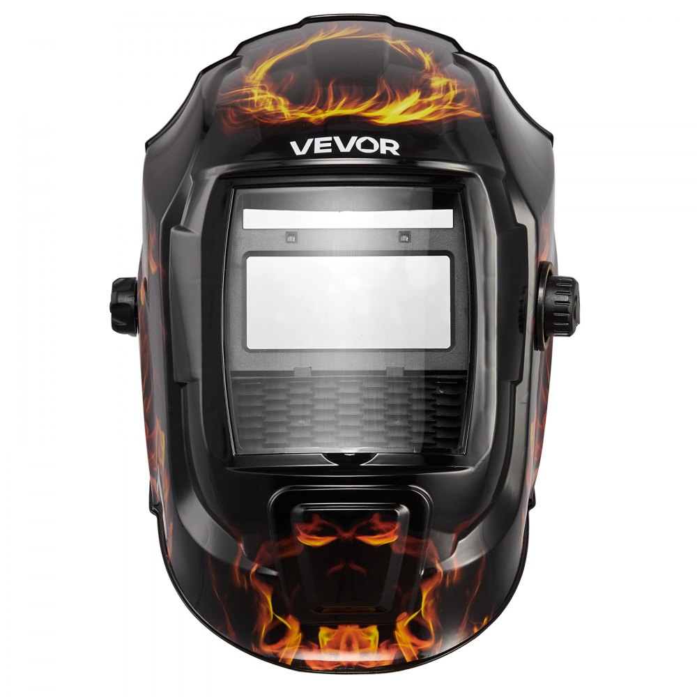 VEVOR Casco per Saldatura Auto-Oscurante, Cappuccio per Saldatura Energia Solare Colori Reali da 93 x 43 mm, 2 Sensori ad Arco, Tonalità 4/9-13 per Molatura TIG MIG ARC, Modello Fiamma Gialla