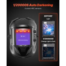 VEVOR Casco per Saldatura Auto-Oscurante, Cappuccio per Saldatura Energia Solare Colori Reali da 100 x 95 mm, 4 Sensori ad Arco, Tonalità 4/5-9/9-13 per Molatura TIG MIG ARC, Serie METIS