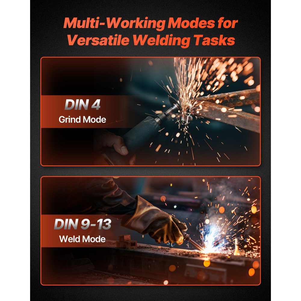 VEVOR Casco per Saldatura Auto-Oscurante, Cappuccio per Saldatura Energia Solare Colori Reali da 93 x 43 mm, 2 Sensori ad Arco, Tonalità 4/9-13 per Molatura TIG MIG ARC, Modello Fiamma Blu