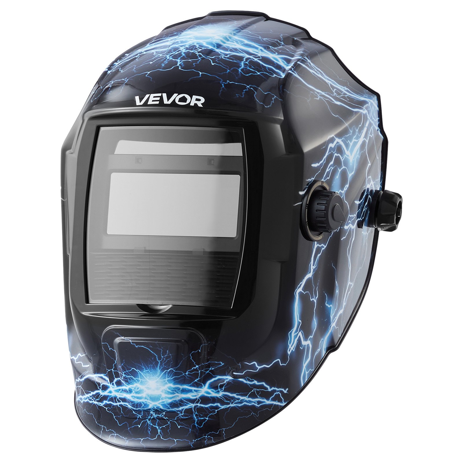 VEVOR Casco per Saldatura Auto-Oscurante, Cappuccio per Saldatura Energia Solare Colori Reali da 93 x 43 mm, 2 Sensori ad Arco, Tonalità 4/9-13 per Molatura TIG MIG ARC, Modello Fiamma Blu