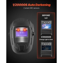 VEVOR Casco per Saldatura Auto-Oscurante, Cappuccio per Saldatura Energia Solare Colori Reali da 93 x 43 mm, 2 Sensori ad Arco, Tonalità 4/9-13 per Molatura TIG MIG ARC, Nero Opaco