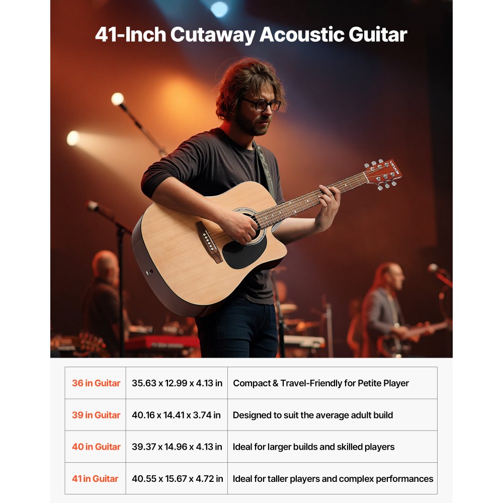 VEVOR Chitarra Acustica Cutaway 1041,4 mm (41 inch) Custodia Morbida per Adulti Naturale