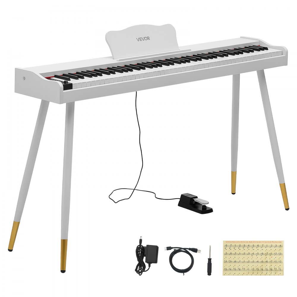 VEVOR Digital Piano 88 Keys Semi Weighted Full Size Keyboard Stand White, for Beginners, 600 Tones, 600 Rhythms, Electric Piano, with Sustain Pedal, Speaker, Headphone Jack, USB/MIDI, Power Adapter