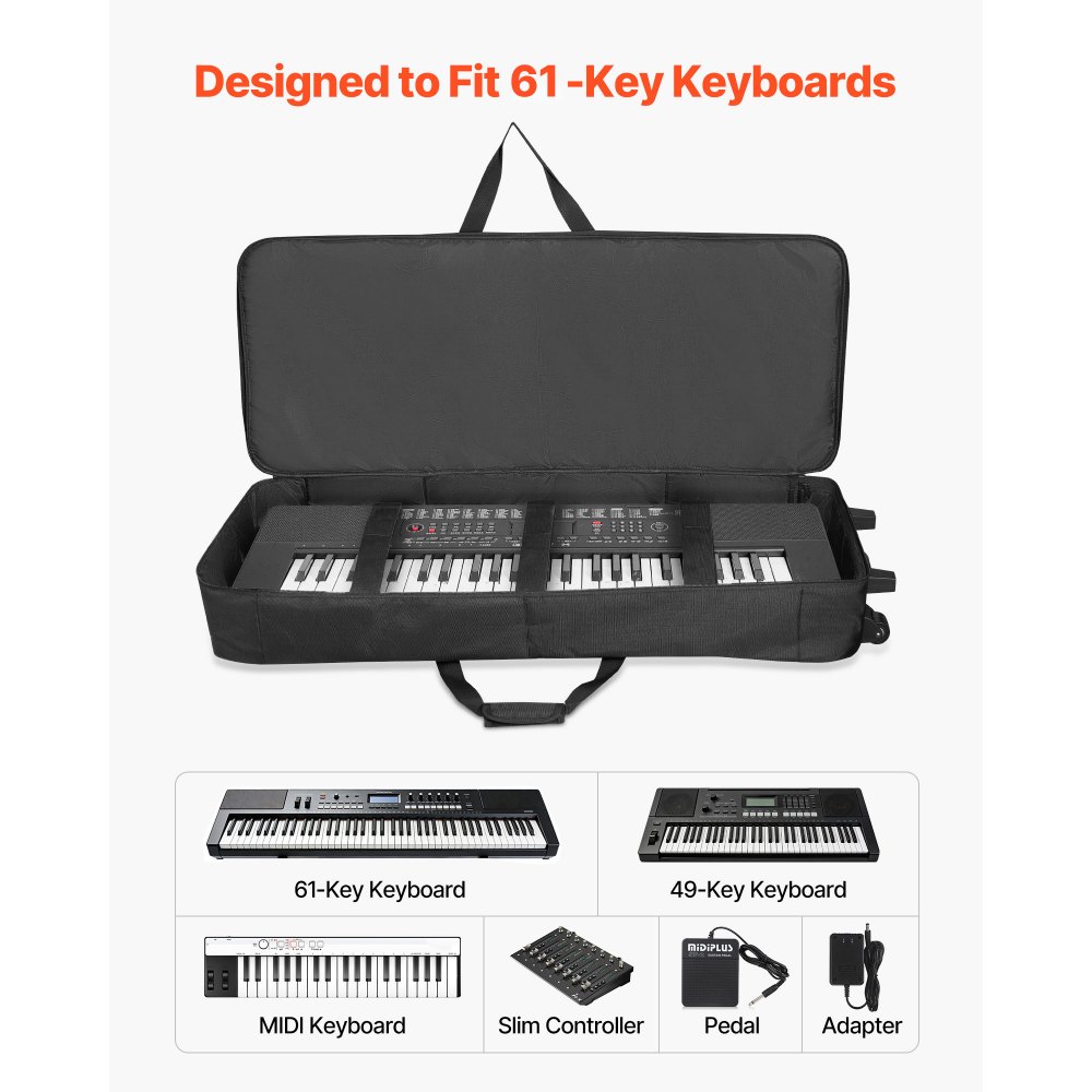 VEVOR Borsa Porta Cavi per DJ, Interne da 1039 x 430 x 130 mm, Custodia Imbottita per Pianoforte con Ruote, Custodia Morbida con Ruote Scorrevoli, per Tastiere a 88 Note e Pianoforti Elettrici