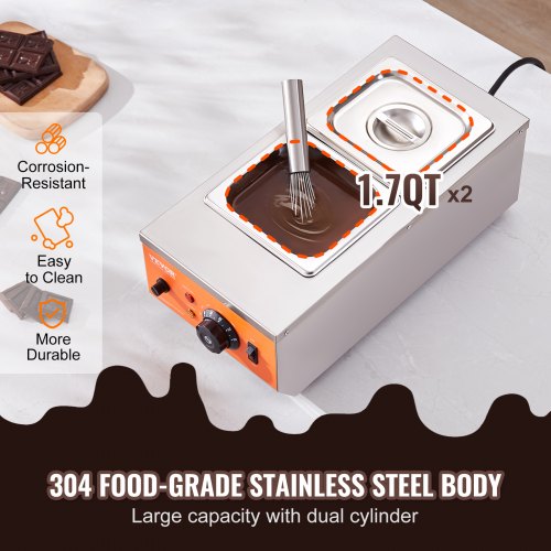 Pentolino Per Fondue E Cioccolato In Acciaio Inox 304 - 400ml Con Manico Lungo E Beccuccio - Per Sciogliere Burro, Formaggio, Cera