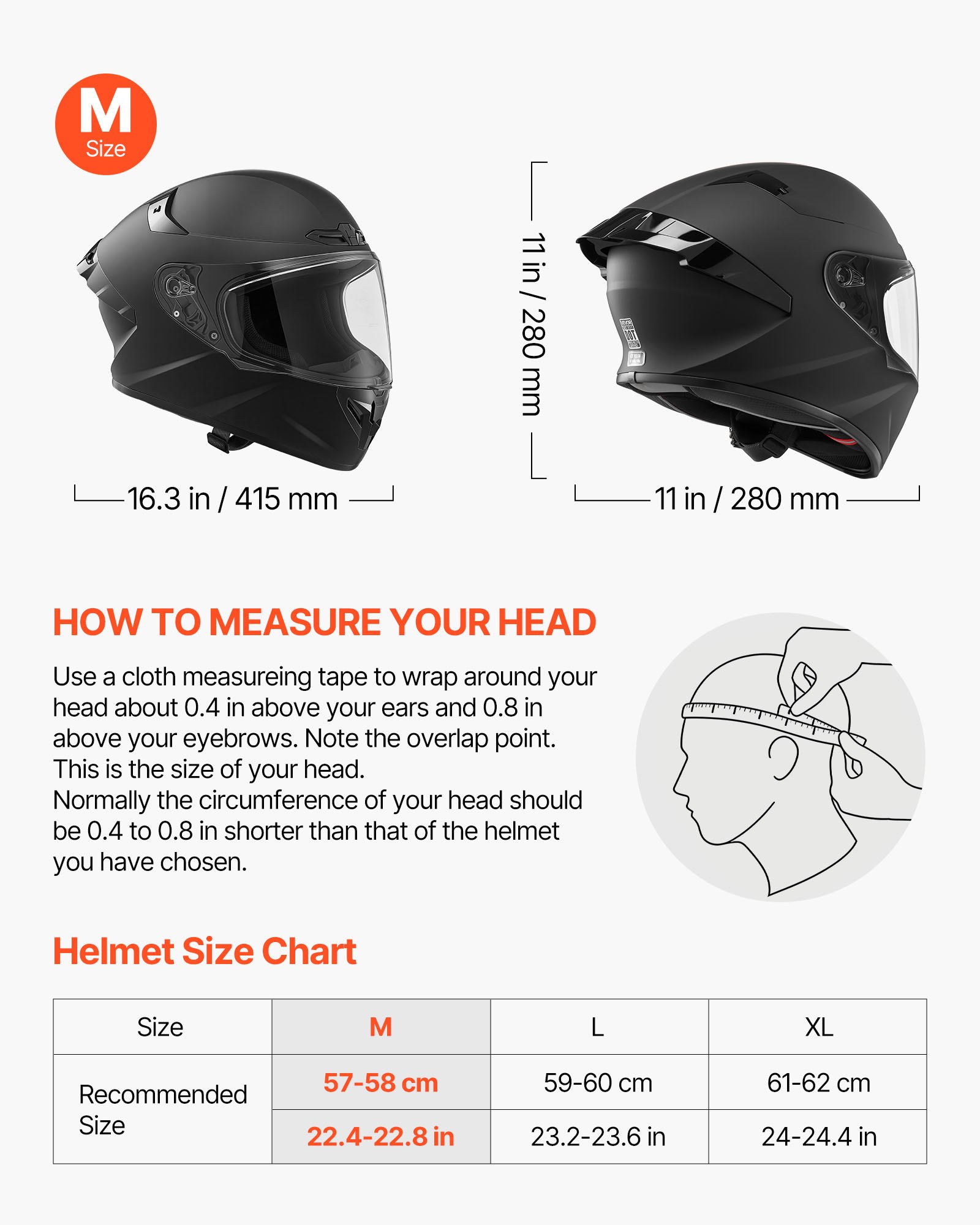 VEVOR Casco Integrale da Moto, Casco Integrale Taglia M con Visiera Trasparente per Motociclisti Omologato ECE 22,06 DOT con Tasche per Altoparlante Bluetooth, Calotta in ABS, Strato in EPS, Nero