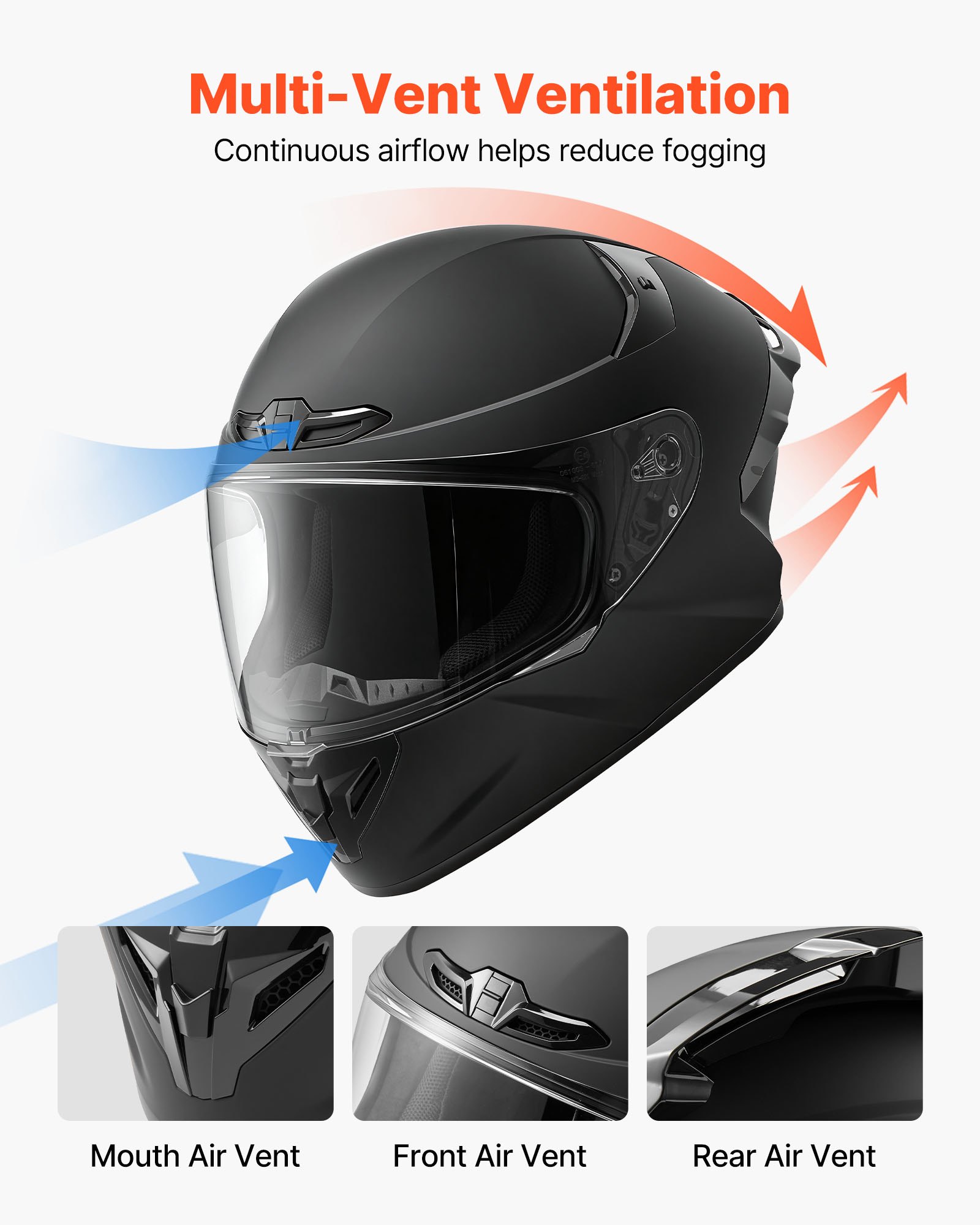 VEVOR Casco Integrale da Moto, Casco Integrale Taglia M con Visiera Trasparente per Motociclisti Omologato ECE 22,06 DOT con Tasche per Altoparlante Bluetooth, Calotta in ABS, Strato in EPS, Nero