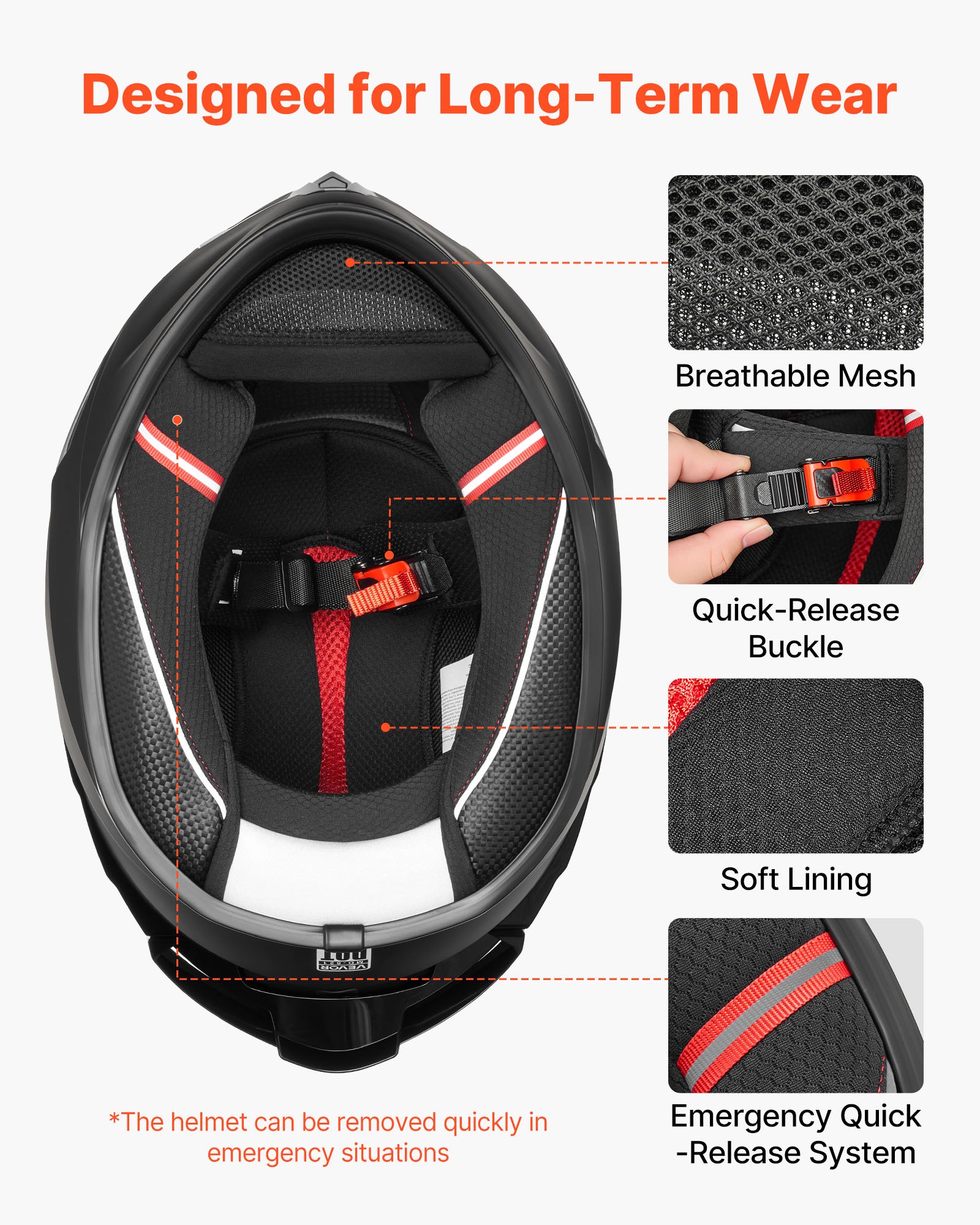 VEVOR Casco Integrale da Moto, Casco Integrale Taglia XL con Visiera Trasparente per Motociclisti Omologato ECE 22,06 DOT con Tasche per Altoparlante Bluetooth, Calotta in ABS, Strato in EPS, Nero