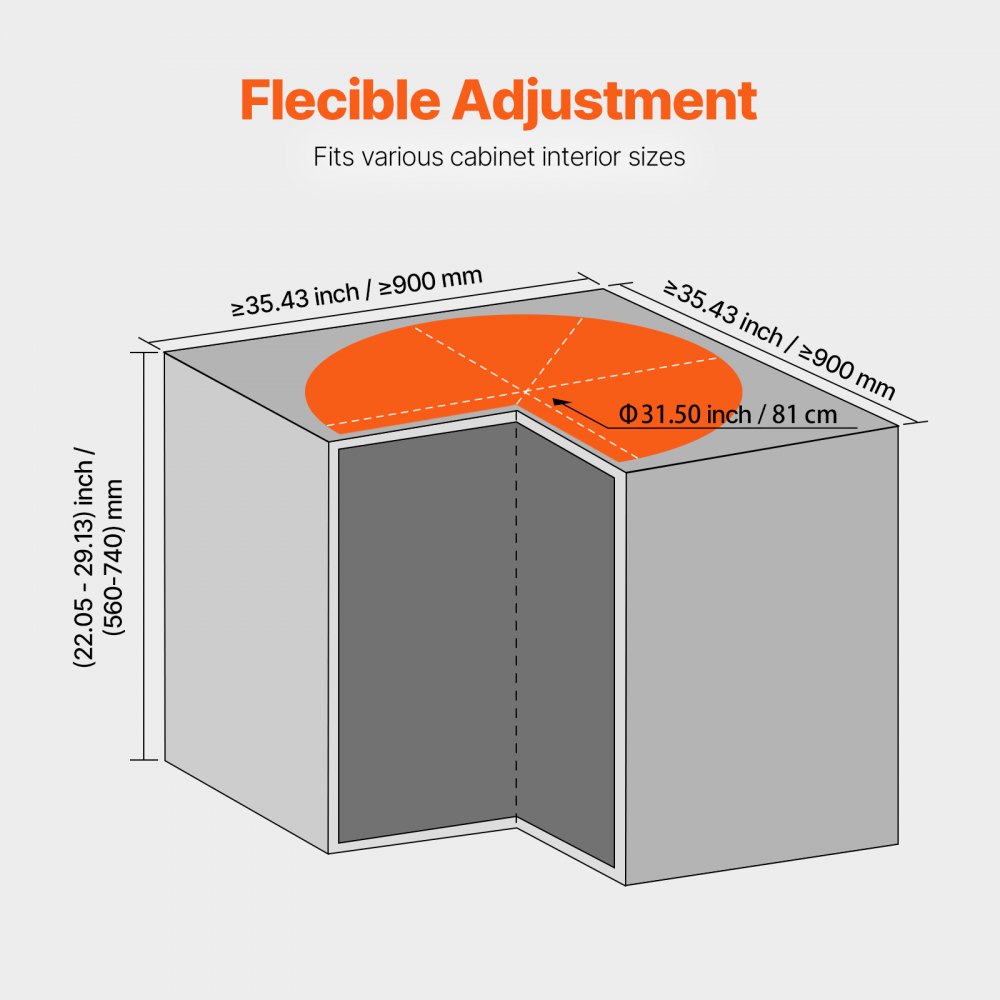 VEVOR Organizzatore Angolare Cromato a Forma di Rene 800 x 680 x 740 mm Angolo Cieco Girevole a 360° Ripiano di Stoccaggio Regolabile in Altezza a 2 Livelli, Ripiano di Ricambio in Acciaio al Carbonio