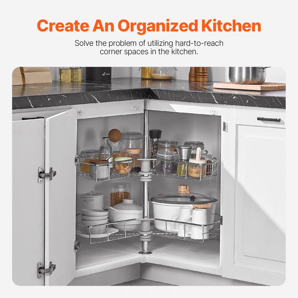 VEVOR Organizer Angolare Cromato 710 mm Forma di Rene, Sngolo Cieco Girevole 360° per Mobiletto Cucina, Ripiano Stoccaggio Regolabile Altezza 2 Livelli, Ripiano in Acciaio Carbonio per Angolo Mobile